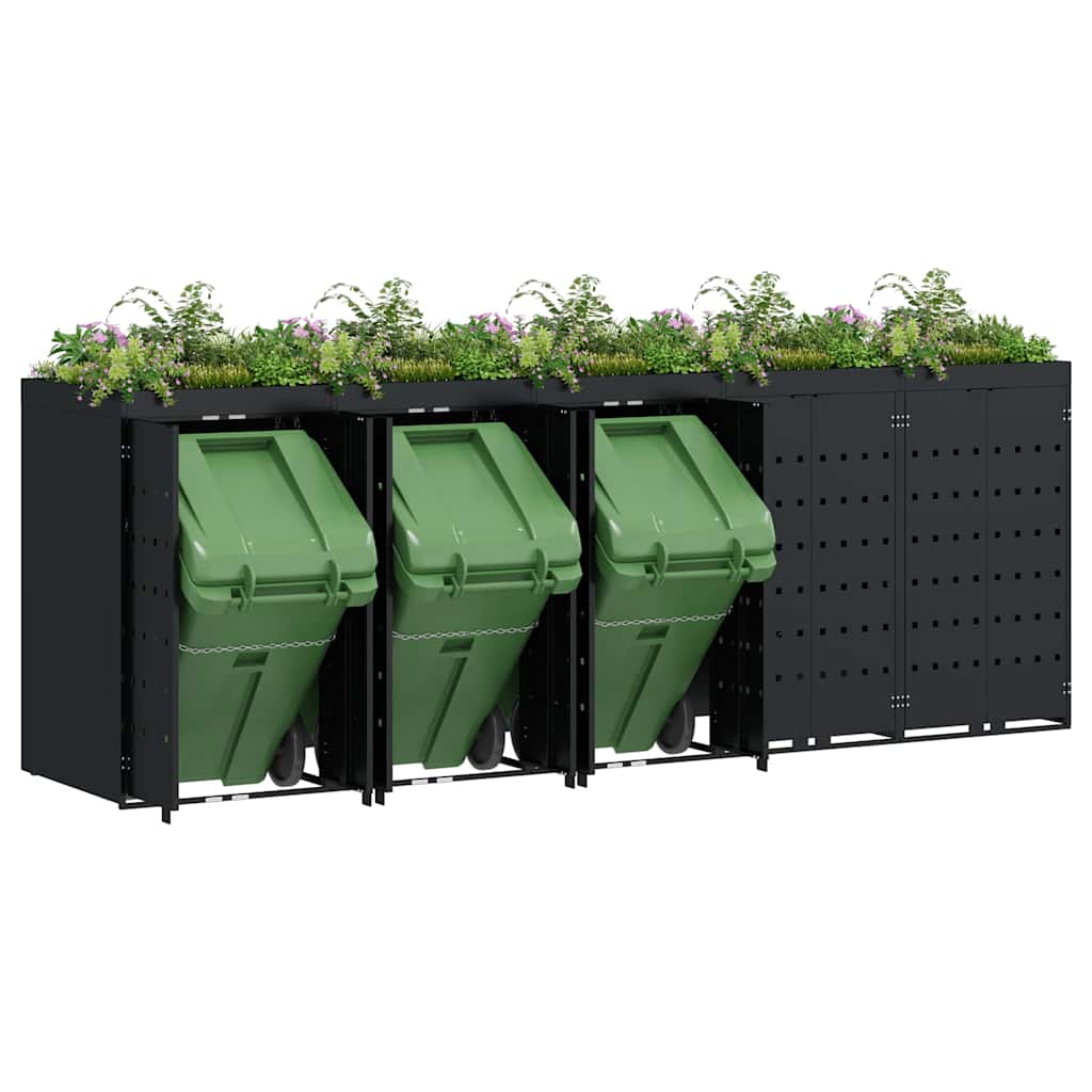 Contenitore per Rifiuti per 5 Bidoni Nero 340 x 77,5 x 121,5 cm