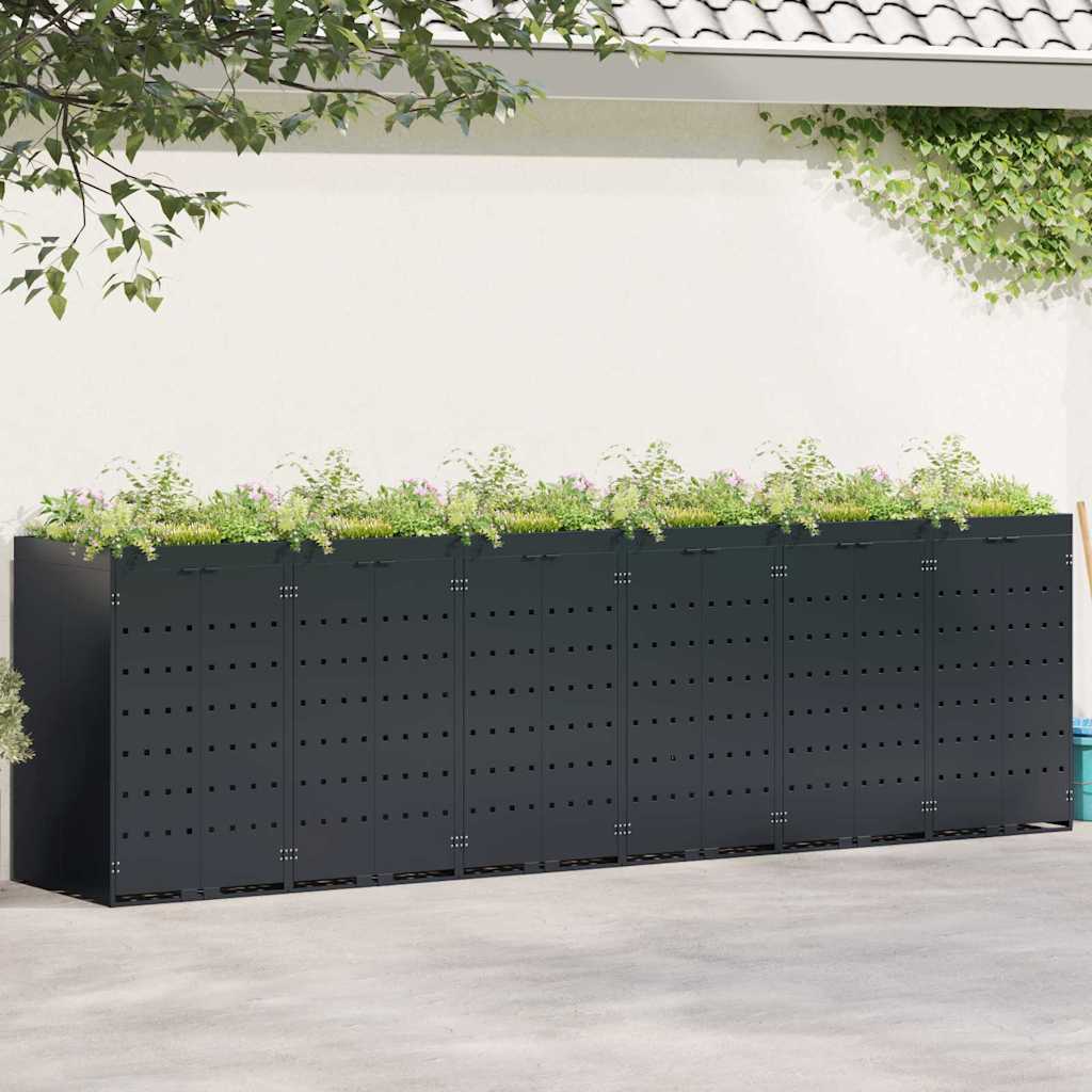 Contenitore per Rifiuti per 6 Bidoni Nero 408 x 77,5 x 121,5 cm