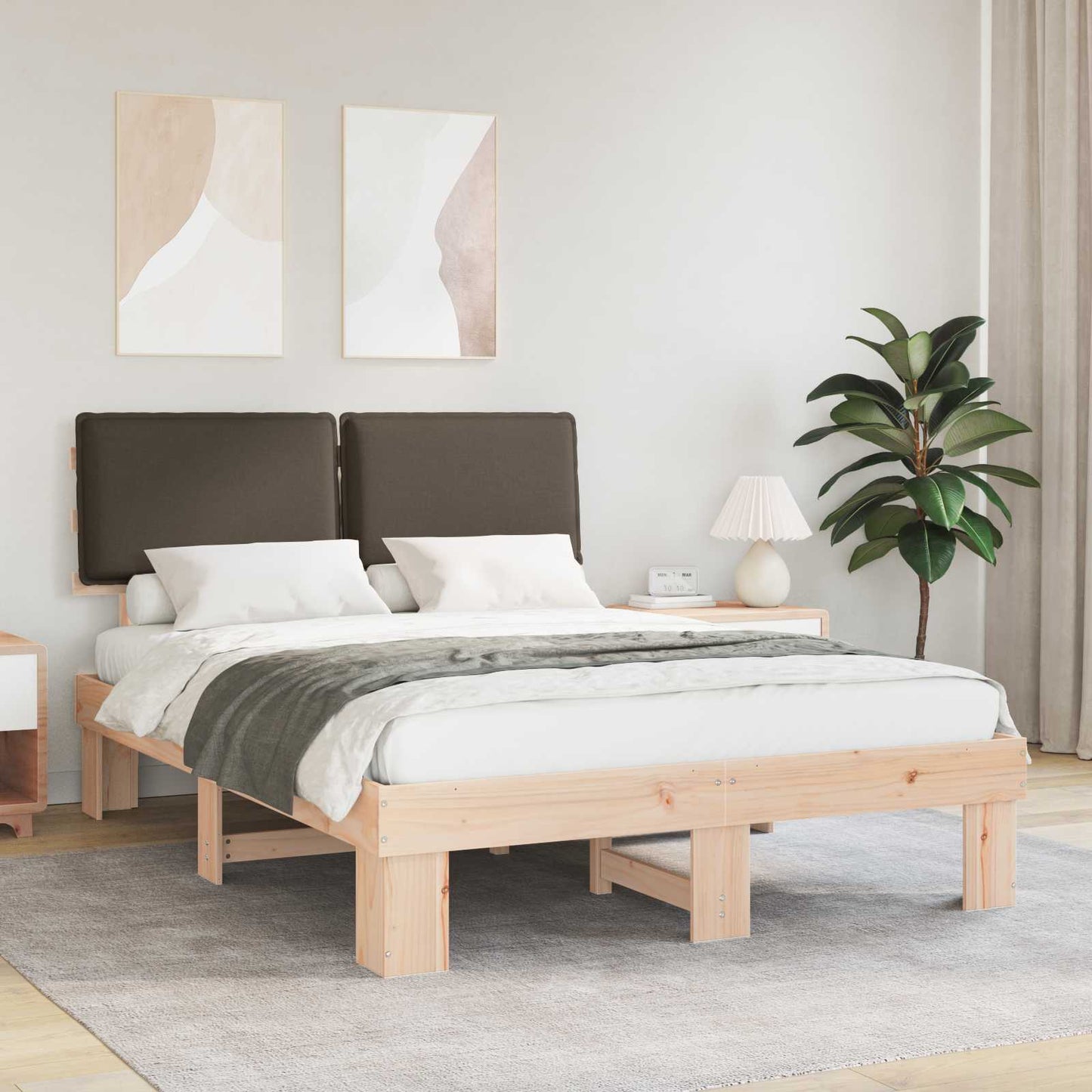 Letto con Testiera Rivestita Talpa 160 x 200 cm Pino massello