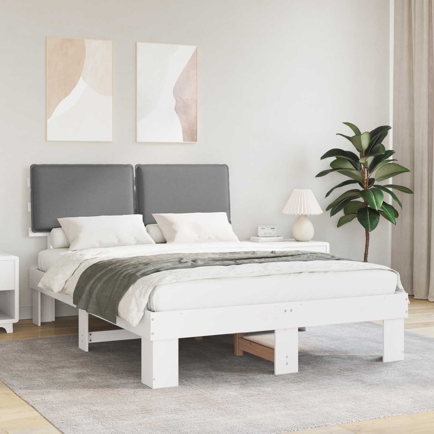 Letto con Testiera Rivestita Grigio chiaro 160 x 200 cm