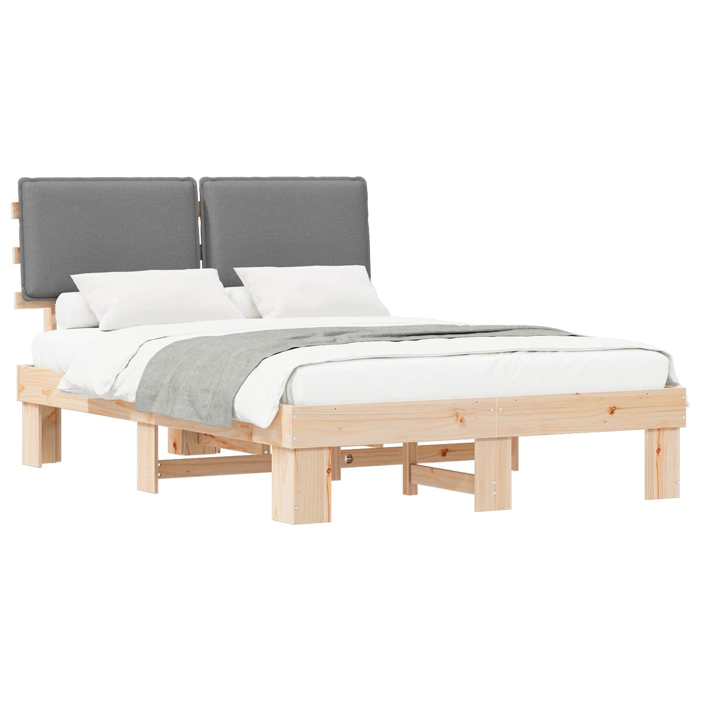 Letto con Testiera Rivestita Grigio chiaro 150 x 200 cm
