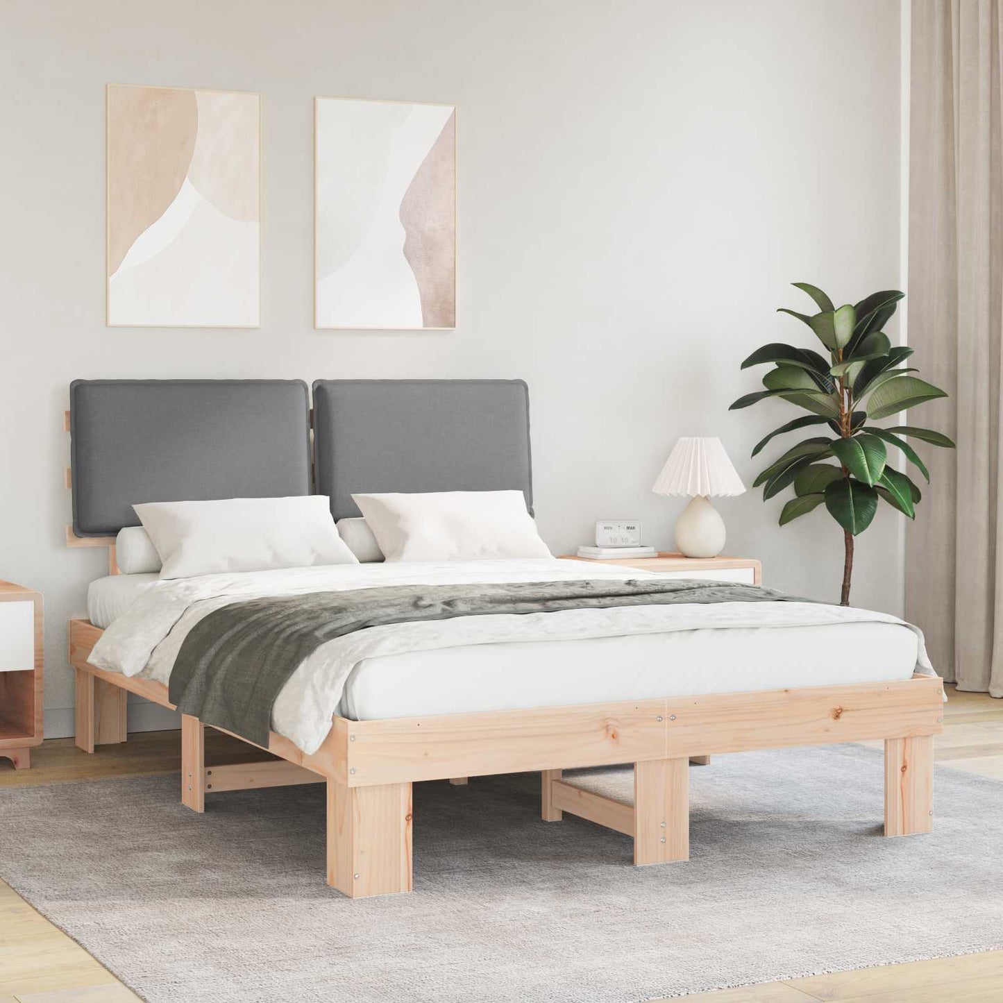 Letto con Testiera Rivestita Grigio chiaro 140 x 200 cm