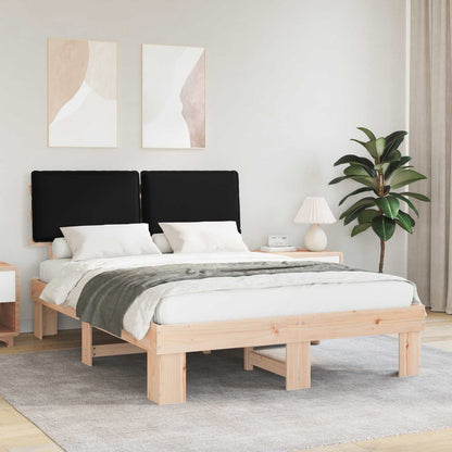 Letto con Testiera Rivestita Nero 140 x 200 cm Pino massello