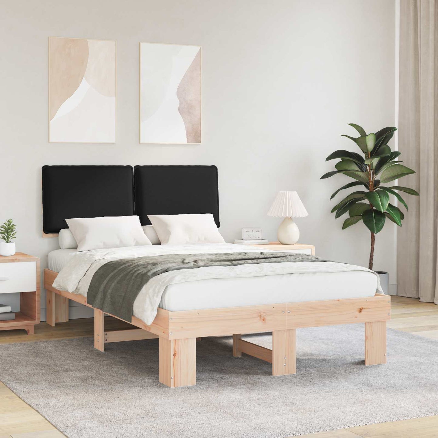 Letto con Testiera Rivestita Nero 120 x 200 cm Pino massello