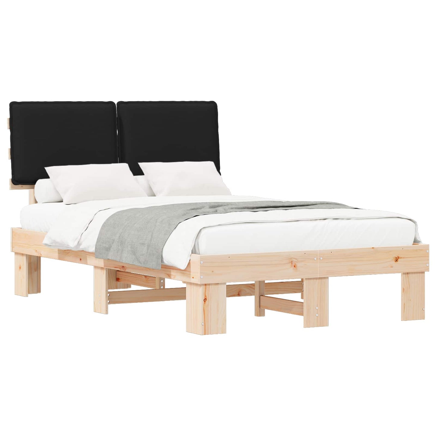 Letto con Testiera Rivestita Nero 120 x 200 cm Pino massello