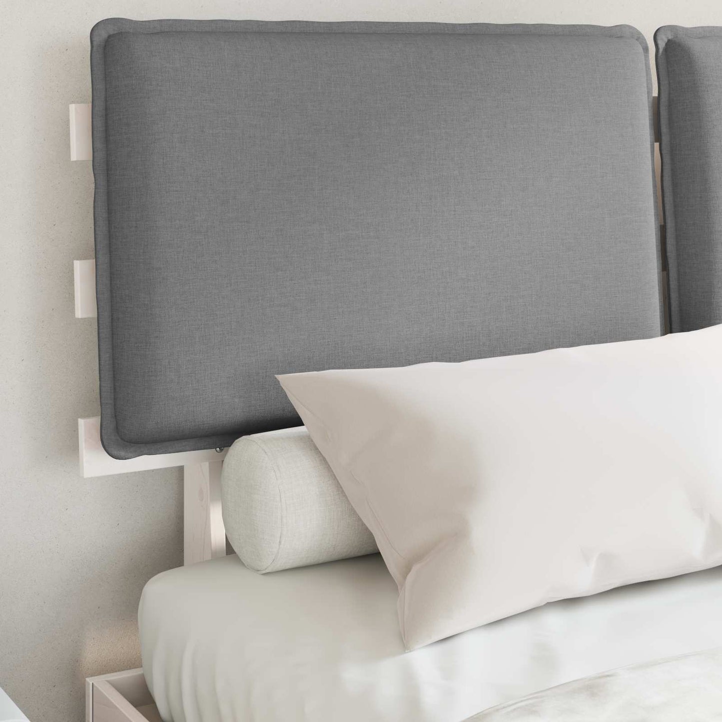 Letto con Testiera Rivestita Grigio chiaro 135 x 190 cm