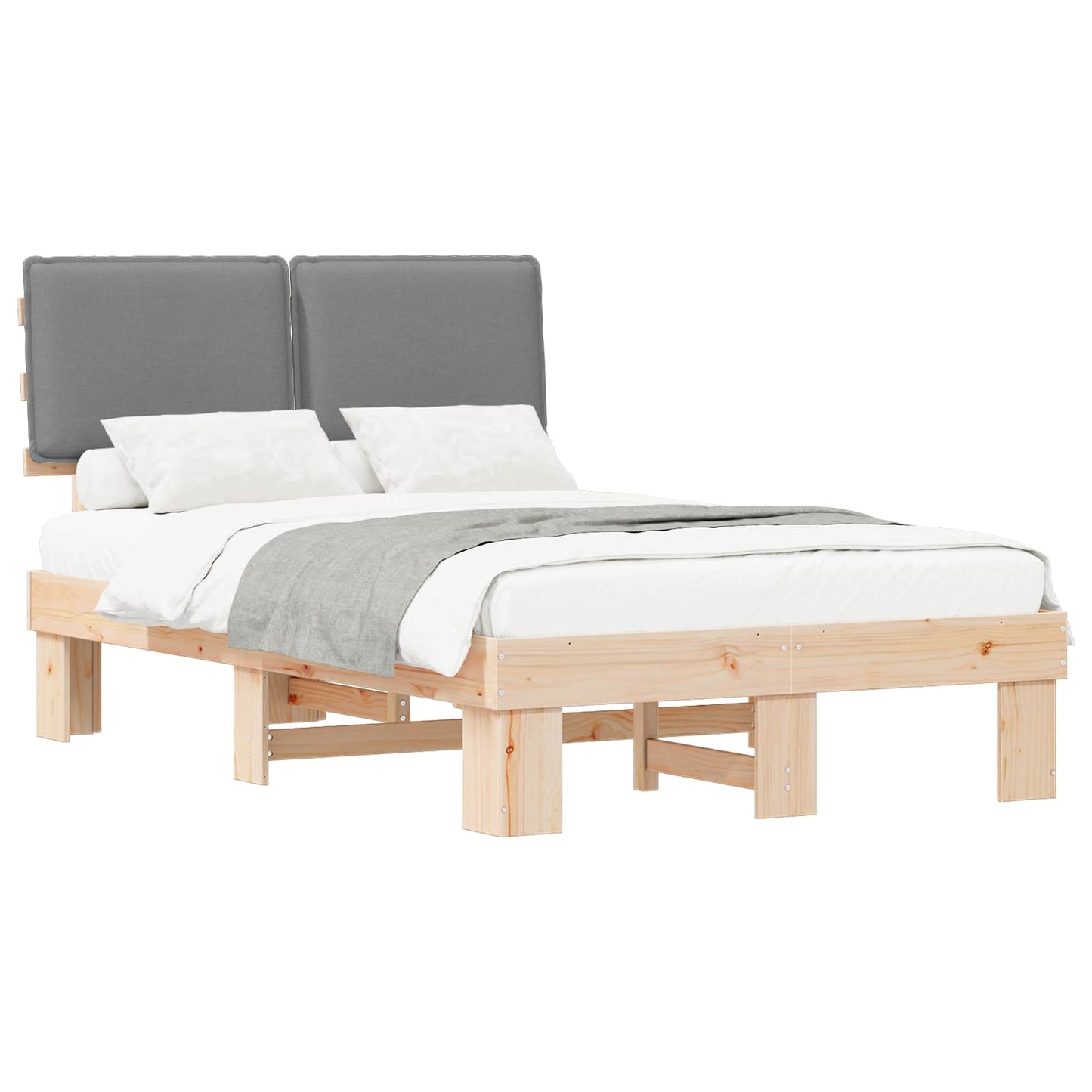 Letto con Testiera Rivestita Grigio chiaro 120 x 190 cm