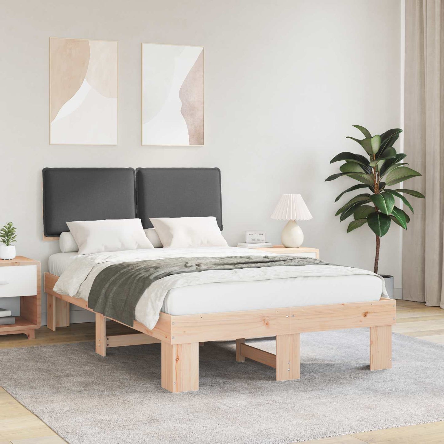 Letto con Testiera Rivestita Grigio scuro 120 x 190 cm
