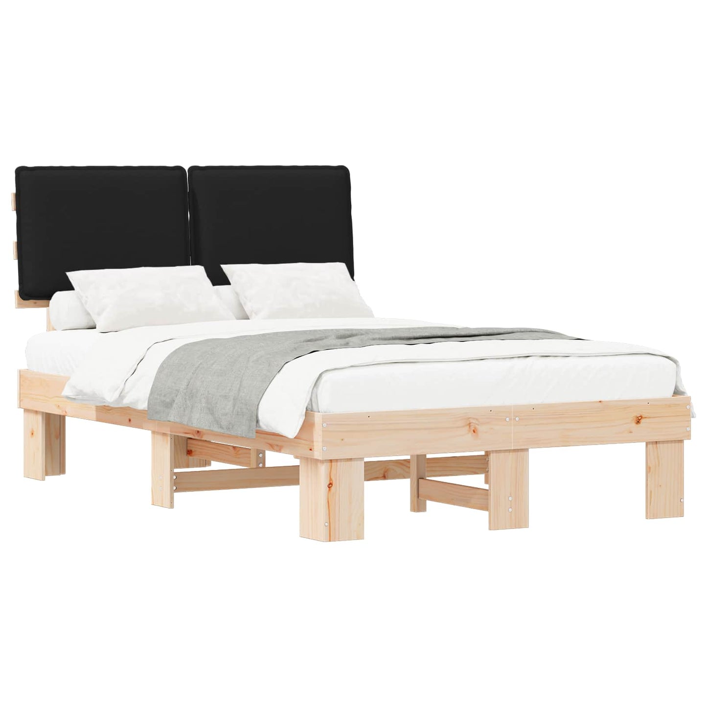 Letto con Testiera Rivestita Nero 120 x 190 cm Pino massello