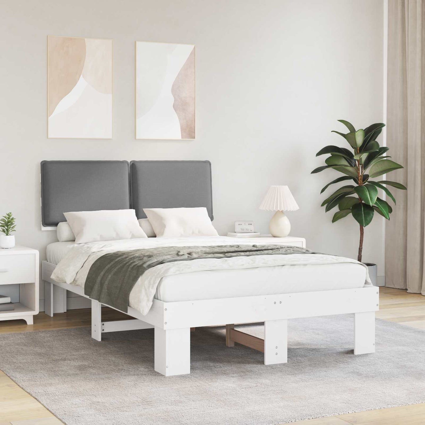 Letto con Testiera Rivestita Grigio chiaro 120 x 190 cm
