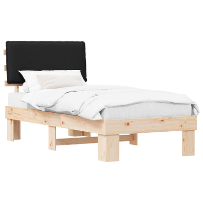 Letto con Testiera Rivestita Nero 100 x 200 cm Pino massello