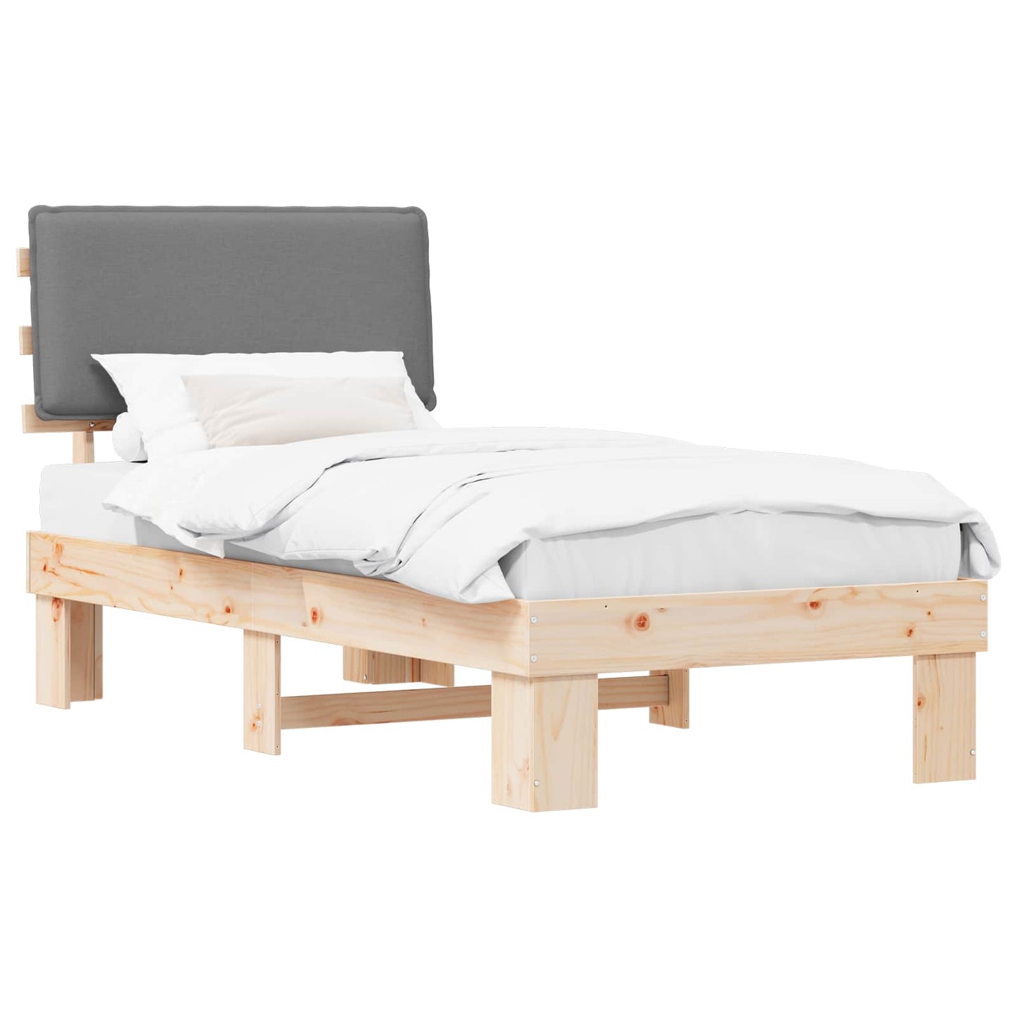 Letto con Testiera Rivestita Grigio chiaro 90 x 190 cm