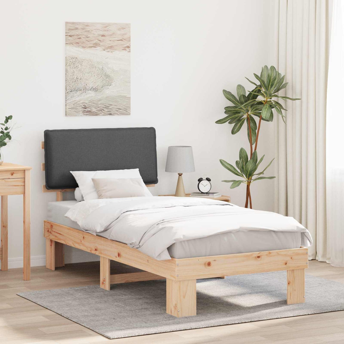 Letto con Testiera Rivestita Grigio scuro 90 x 190 cm