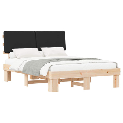 Letto con Testiera Rivestita Nero 160 x 200 cm Pino massello