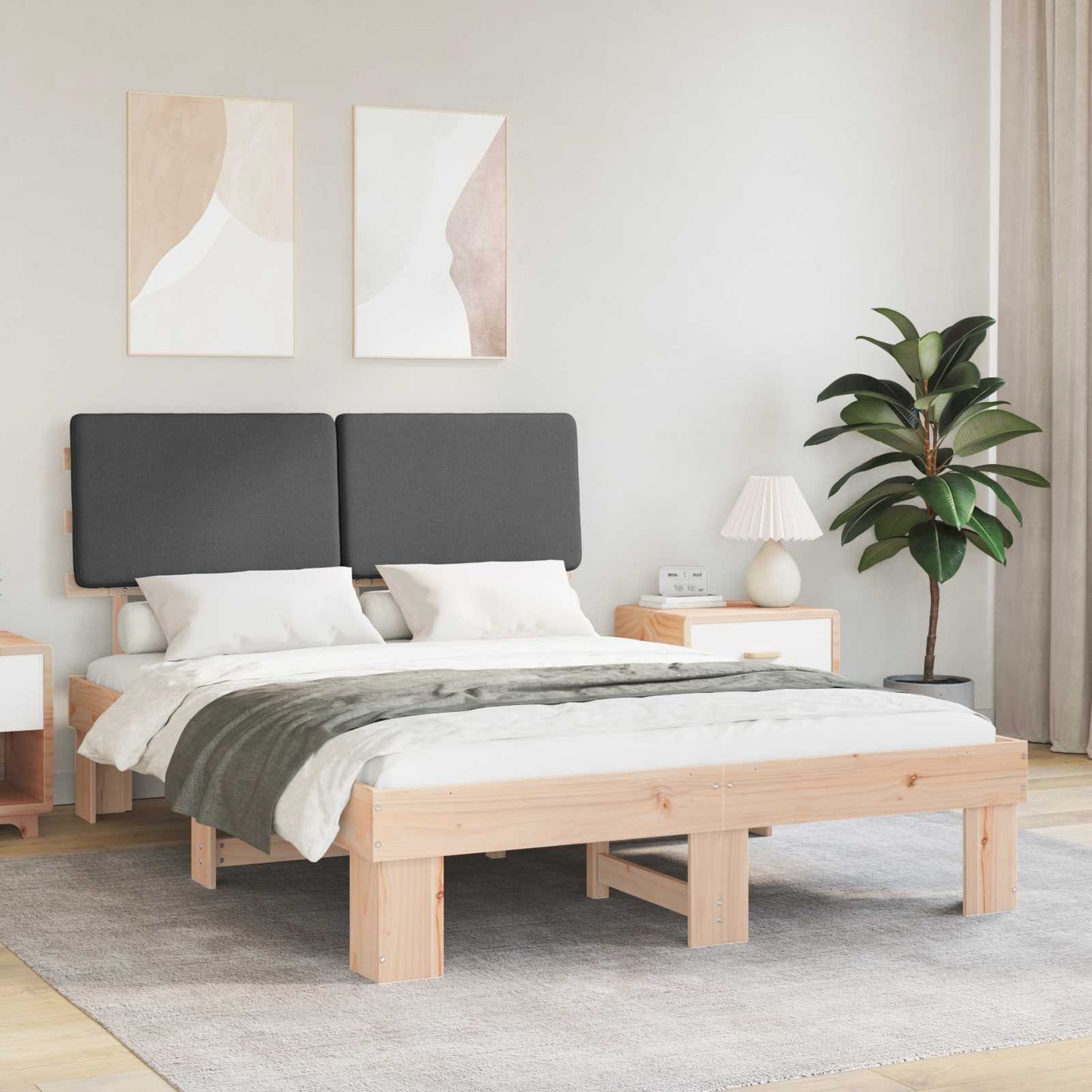 Letto con Testiera Rivestita Grigio scuro 150 x 200 cm