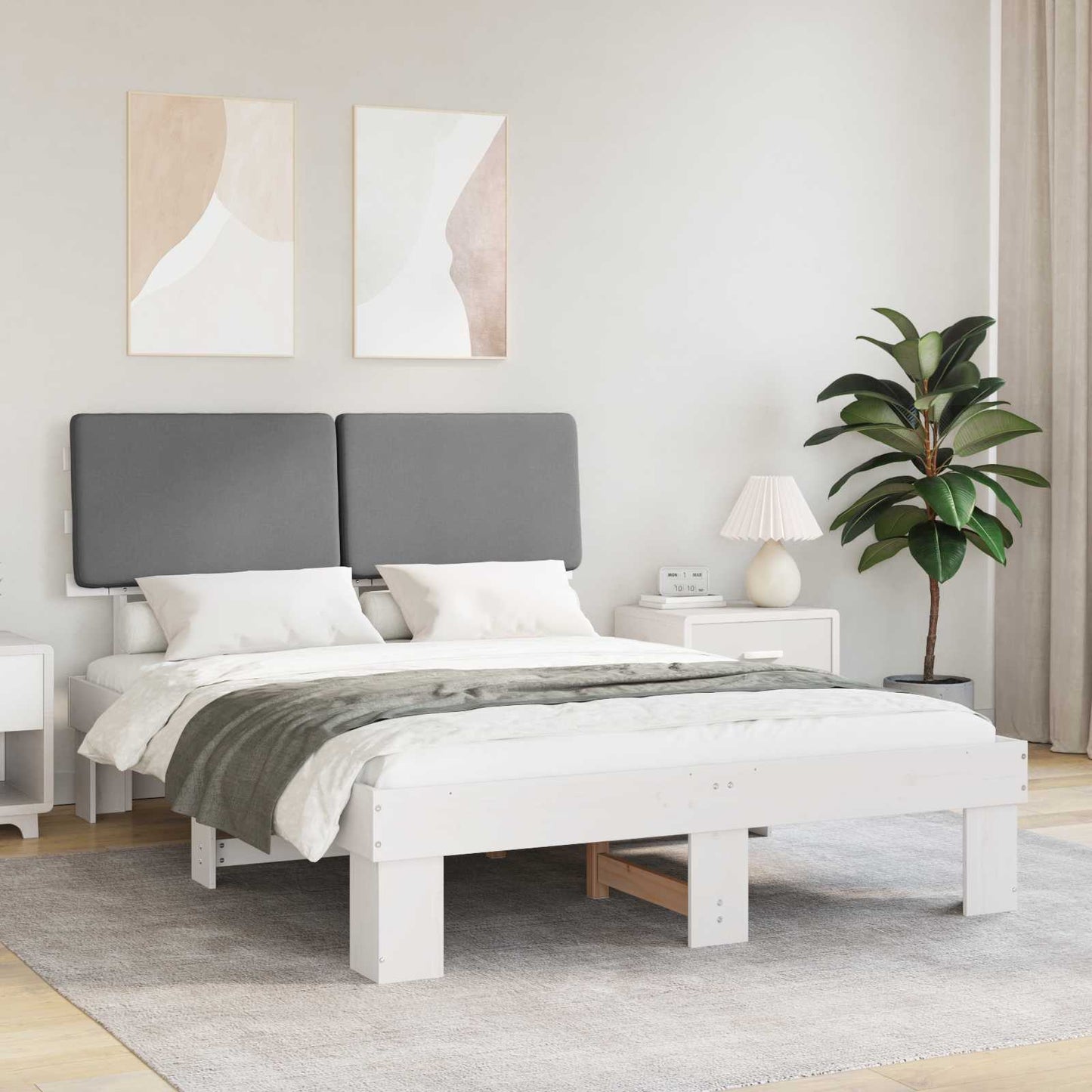 Letto con Testiera Rivestita Grigio chiaro 140 x 200 cm