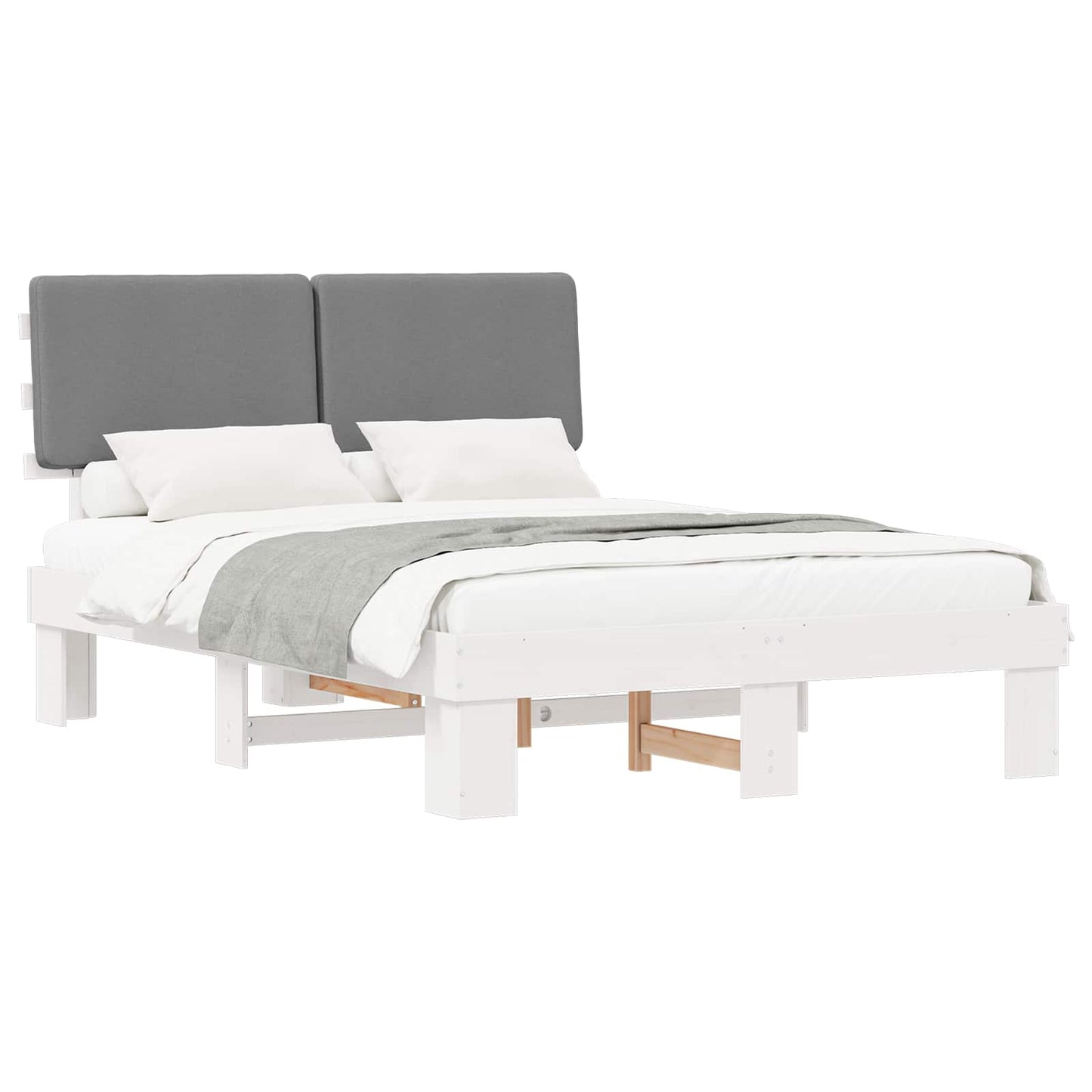 Letto con Testiera Rivestita Grigio chiaro 140 x 200 cm