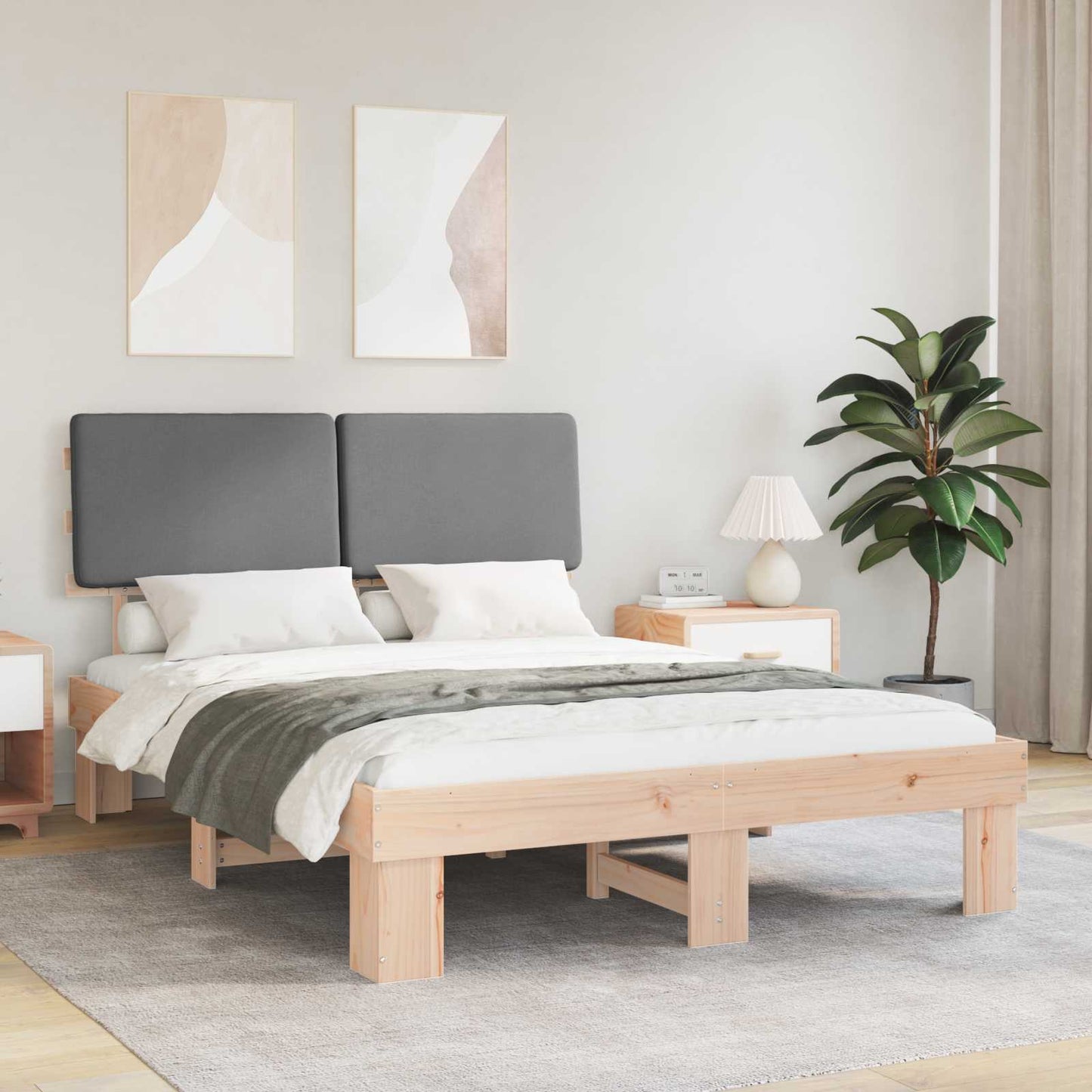 Letto con Testiera Rivestita Grigio chiaro 135 x 190 cm