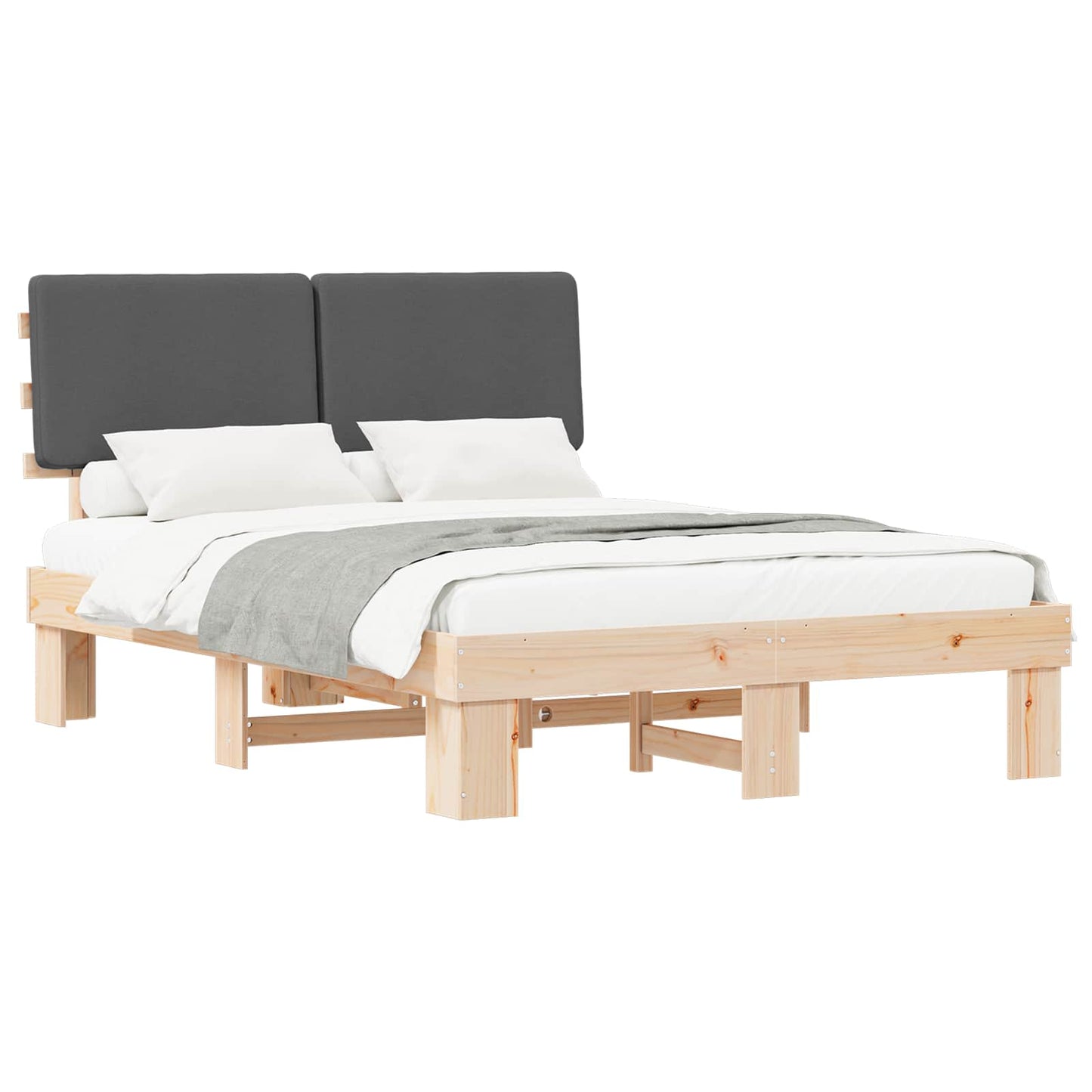 Letto con Testiera Rivestita Grigio scuro 135 x 190 cm