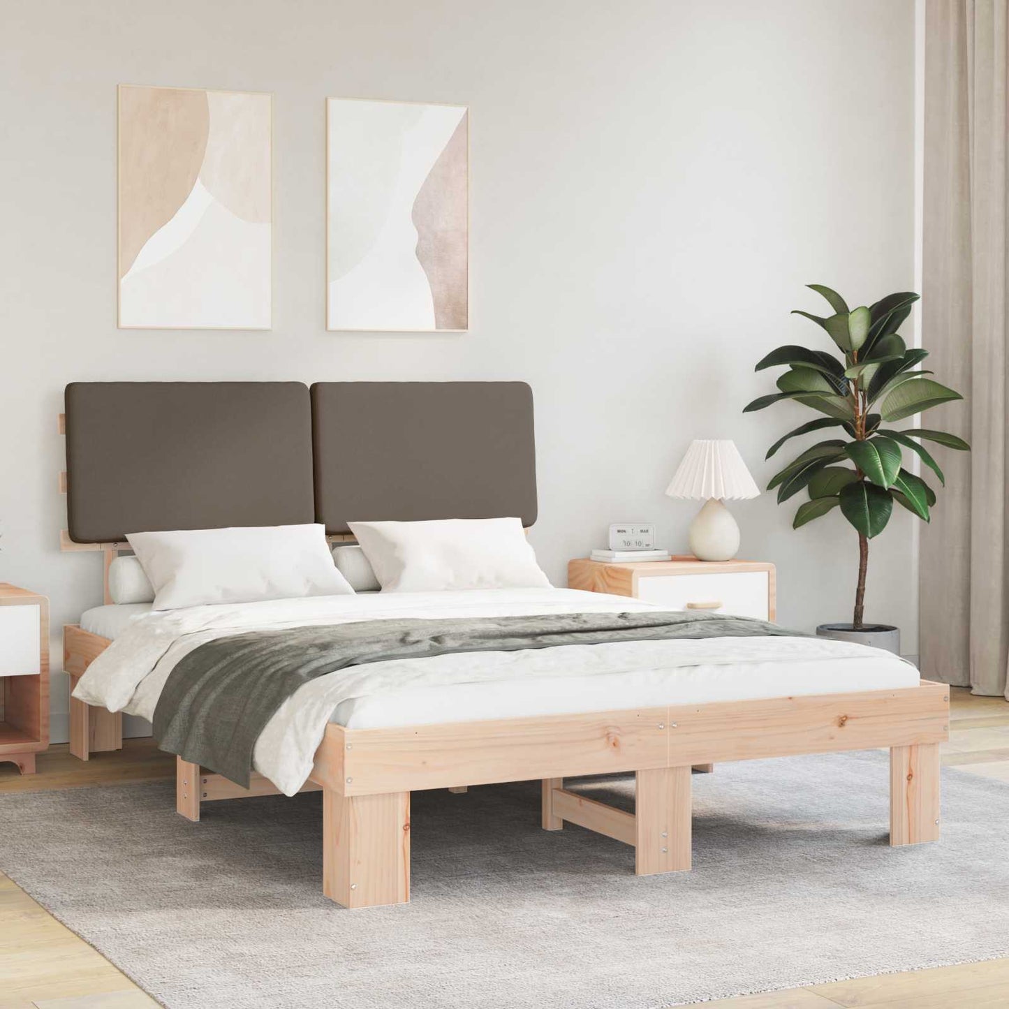 Letto con Testiera Rivestita Talpa 135 x 190 cm Pino massello