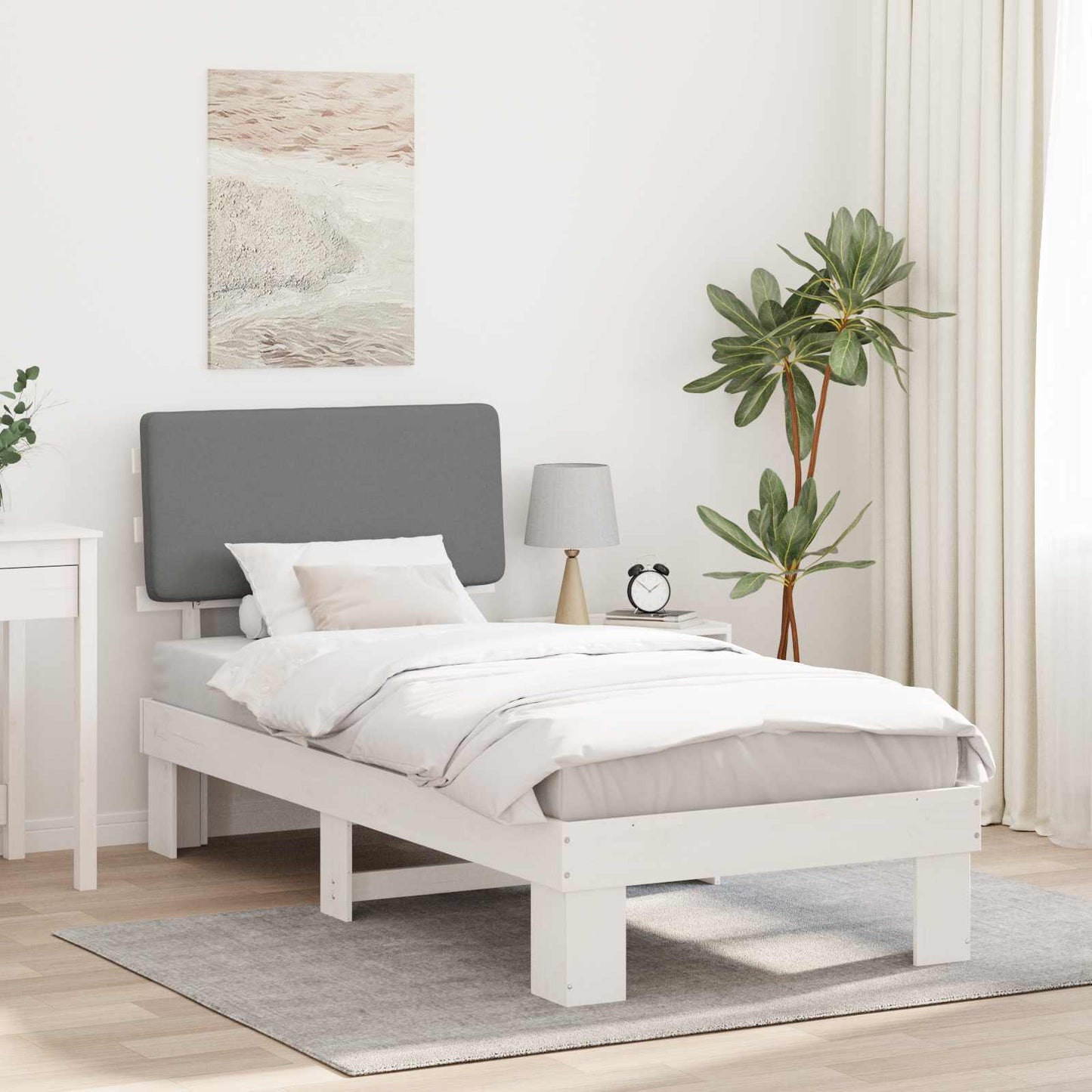 Letto con Testiera Rivestita Grigio chiaro 100 x 200 cm