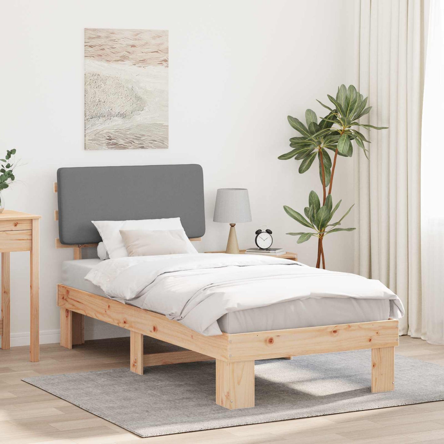 Letto con Testiera Rivestita Grigio chiaro 75 x 190 cm
