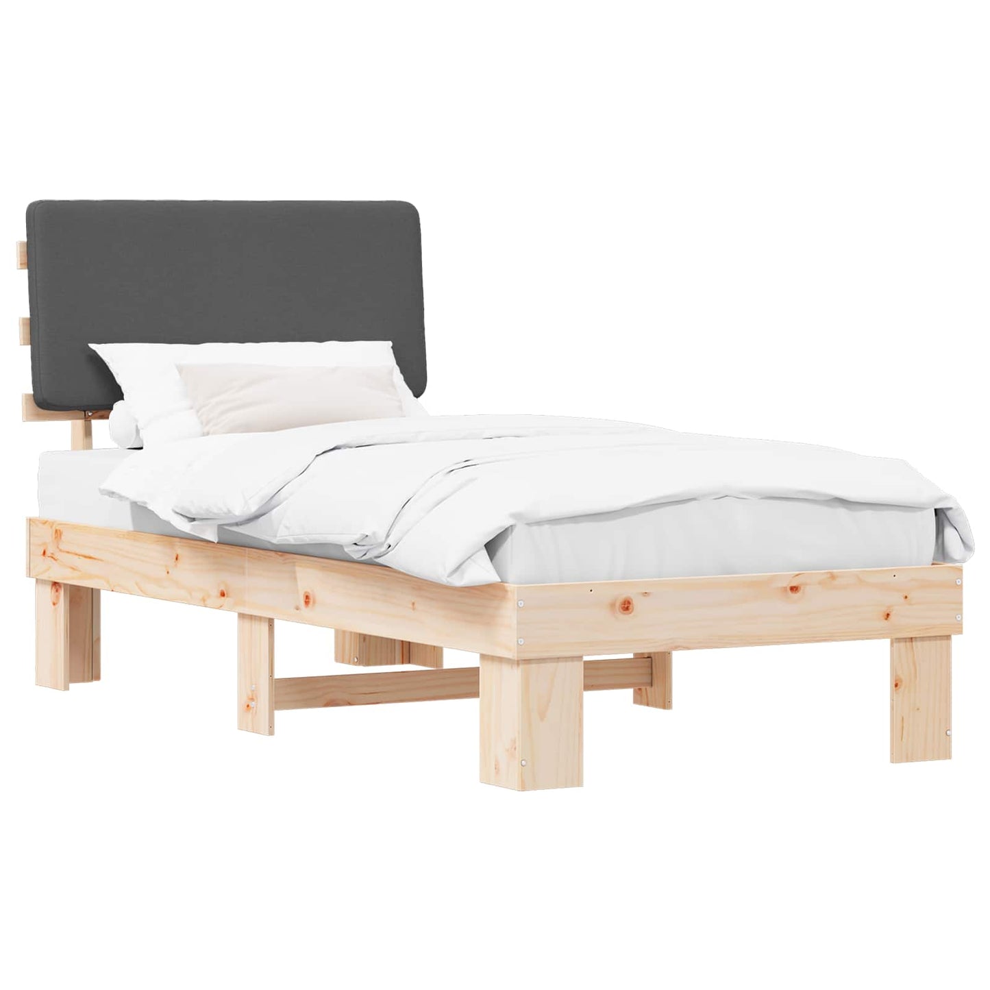 Letto con Testiera Rivestita Grigio scuro 75 x 190 cm