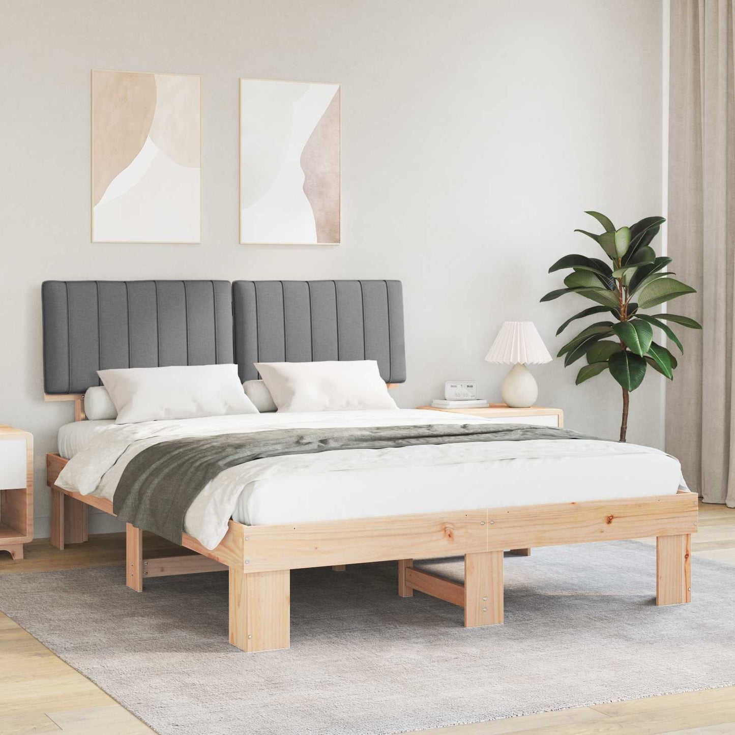 Letto con Testiera Rivestita Grigio chiaro 160 x 200 cm
