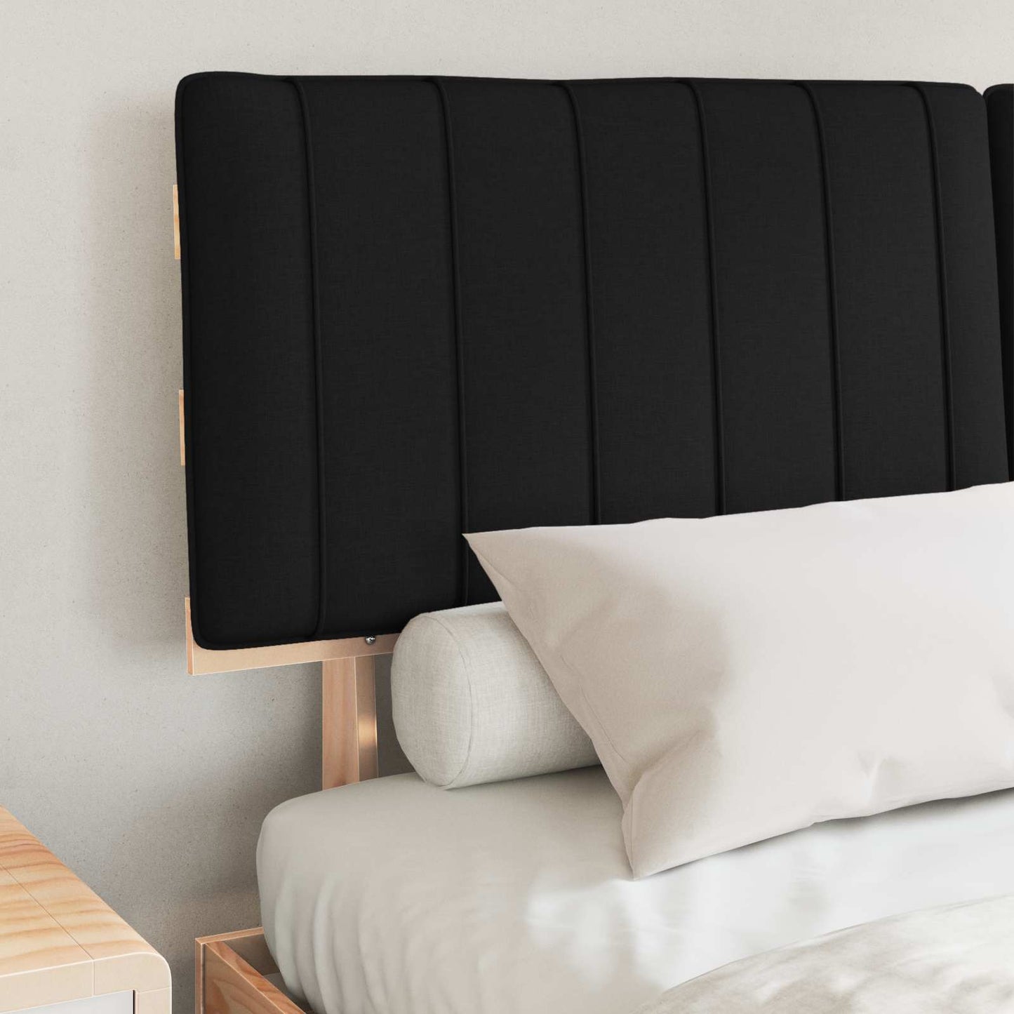 Letto con Testiera Rivestita Nero 160 x 200 cm Pino massello