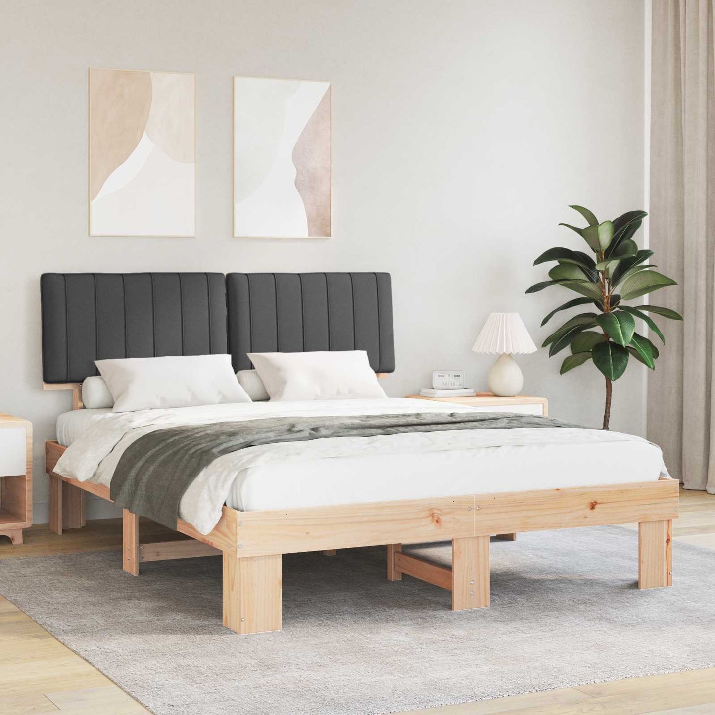 Letto con Testiera Rivestita Grigio scuro 150 x 200 cm