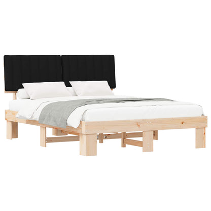 Letto con Testiera Rivestita Nero 150 x 200 cm Pino massello