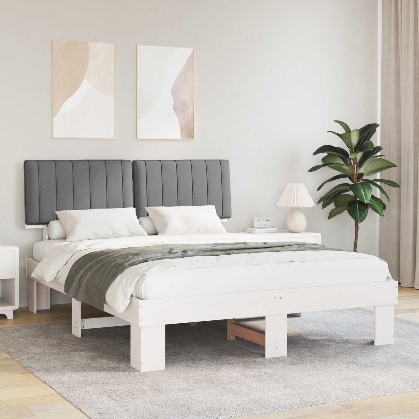 Letto con Testiera Rivestita Grigio chiaro 150 x 200 cm