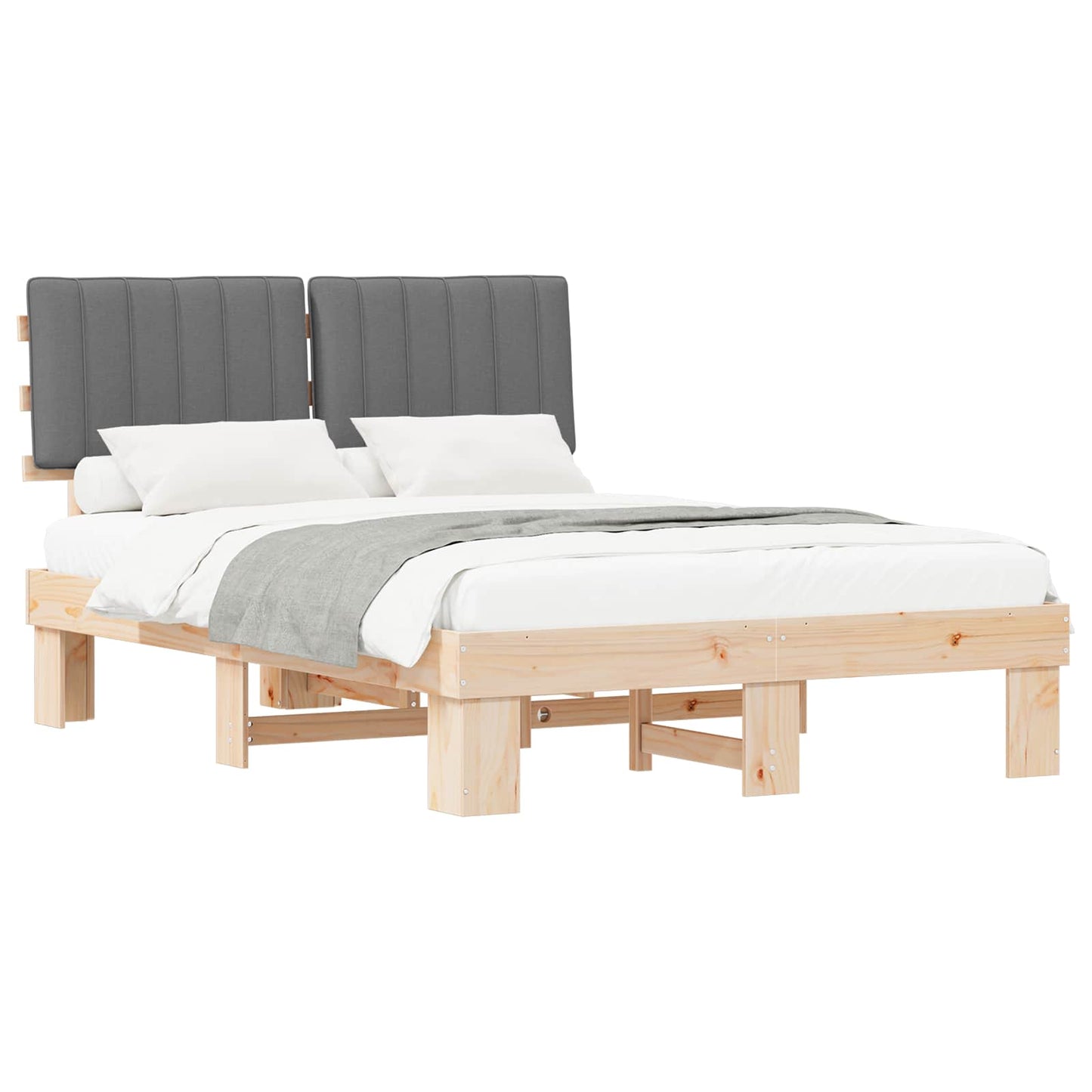 Letto con Testiera Rivestita Grigio chiaro 140 x 200 cm