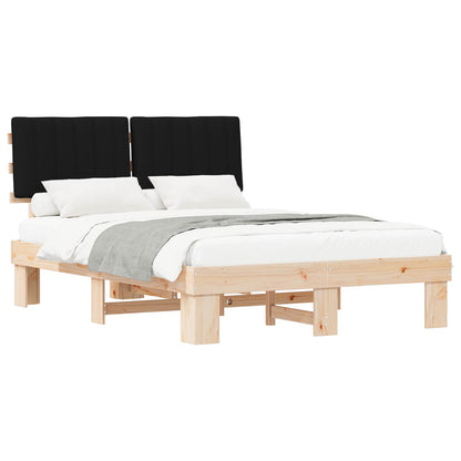 Letto con Testiera Rivestita Nero 140 x 200 cm Pino massello