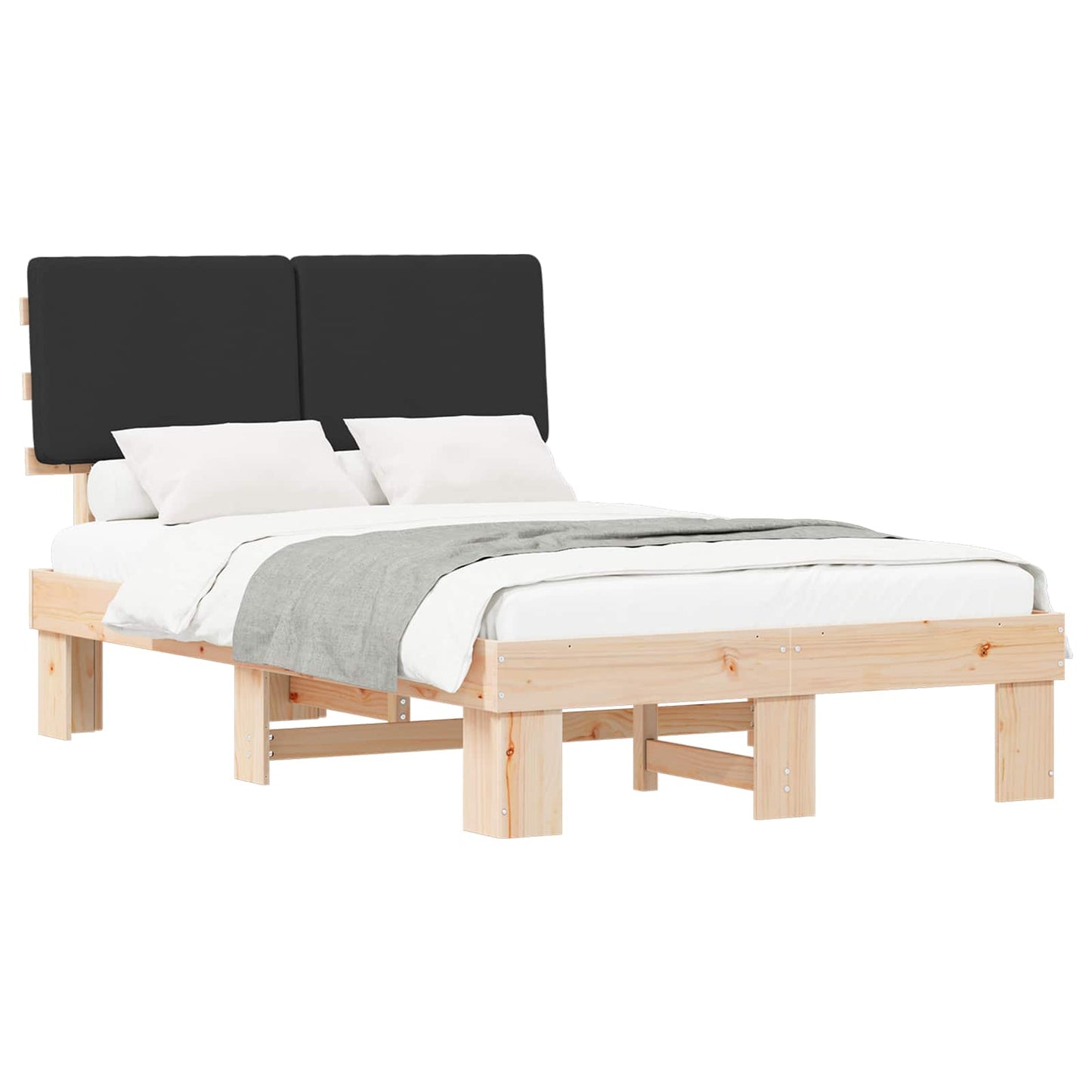 Letto con Testiera Rivestita Nero 120 x 200 cm Pino massello