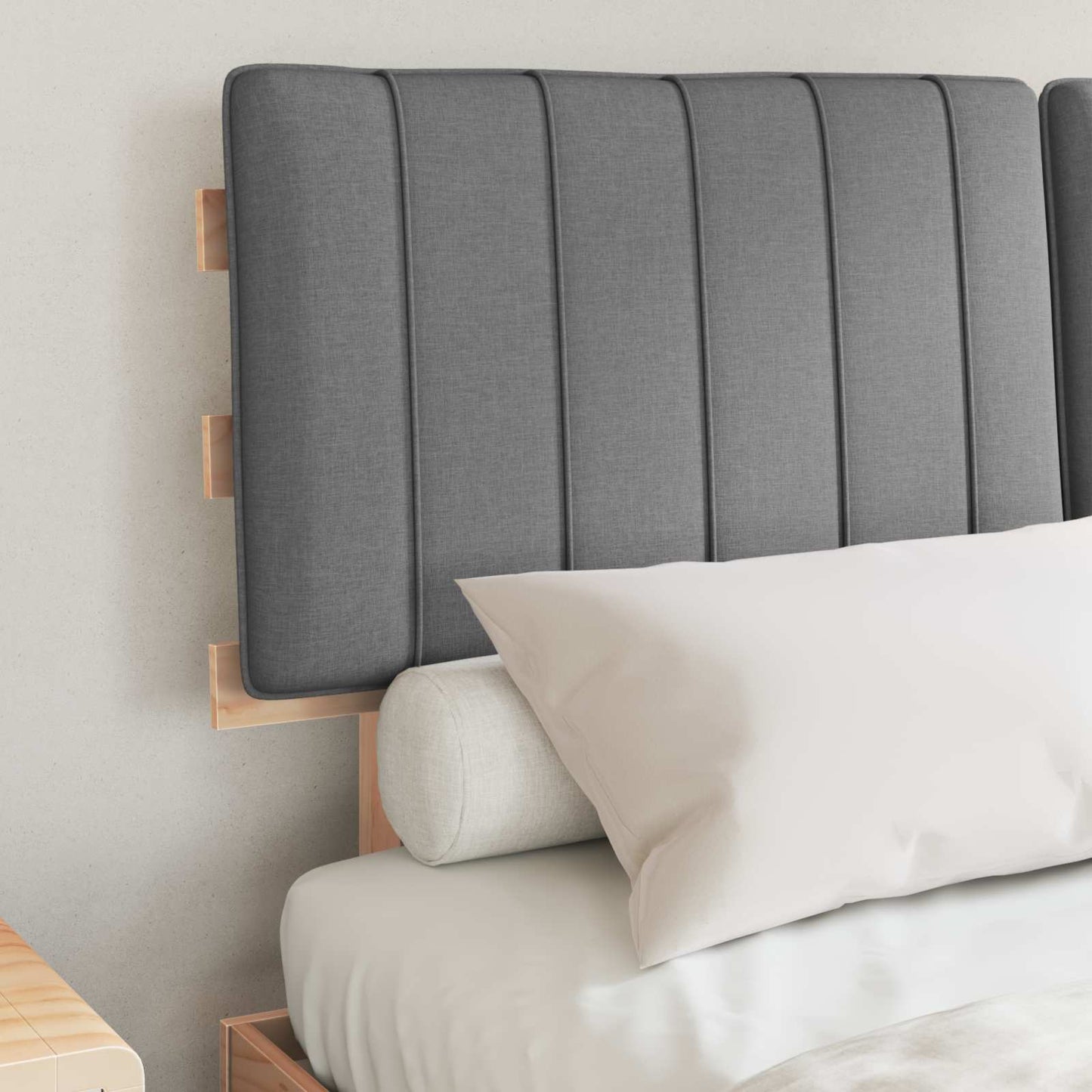 Letto con Testiera Rivestita Grigio chiaro 140 x 190 cm