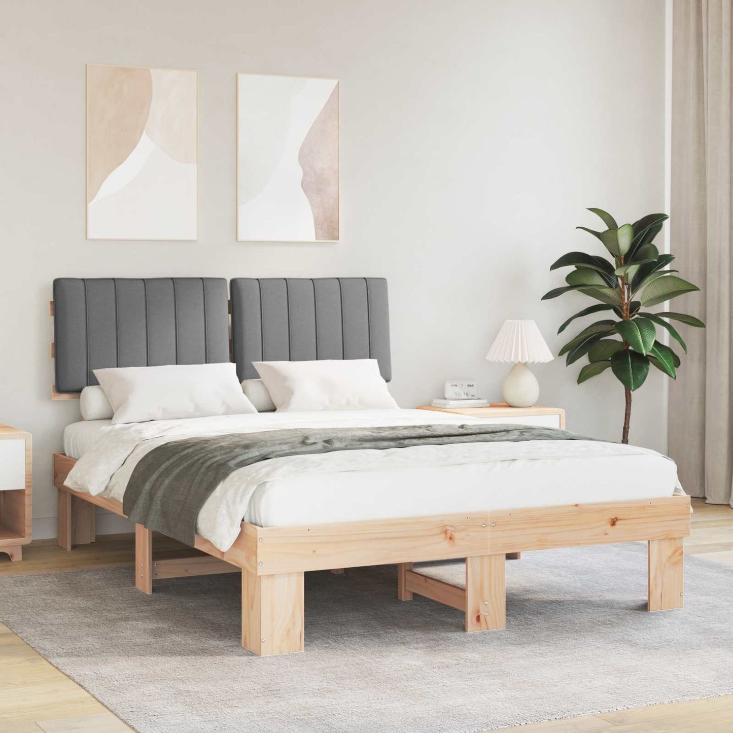 Letto con Testiera Rivestita Grigio chiaro 140 x 190 cm