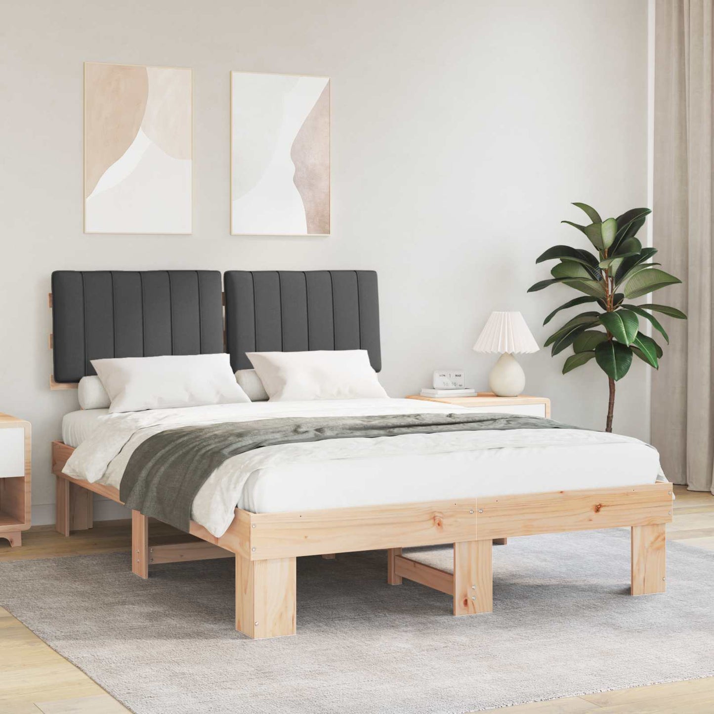 Letto con Testiera Rivestita Grigio scuro 140 x 190 cm