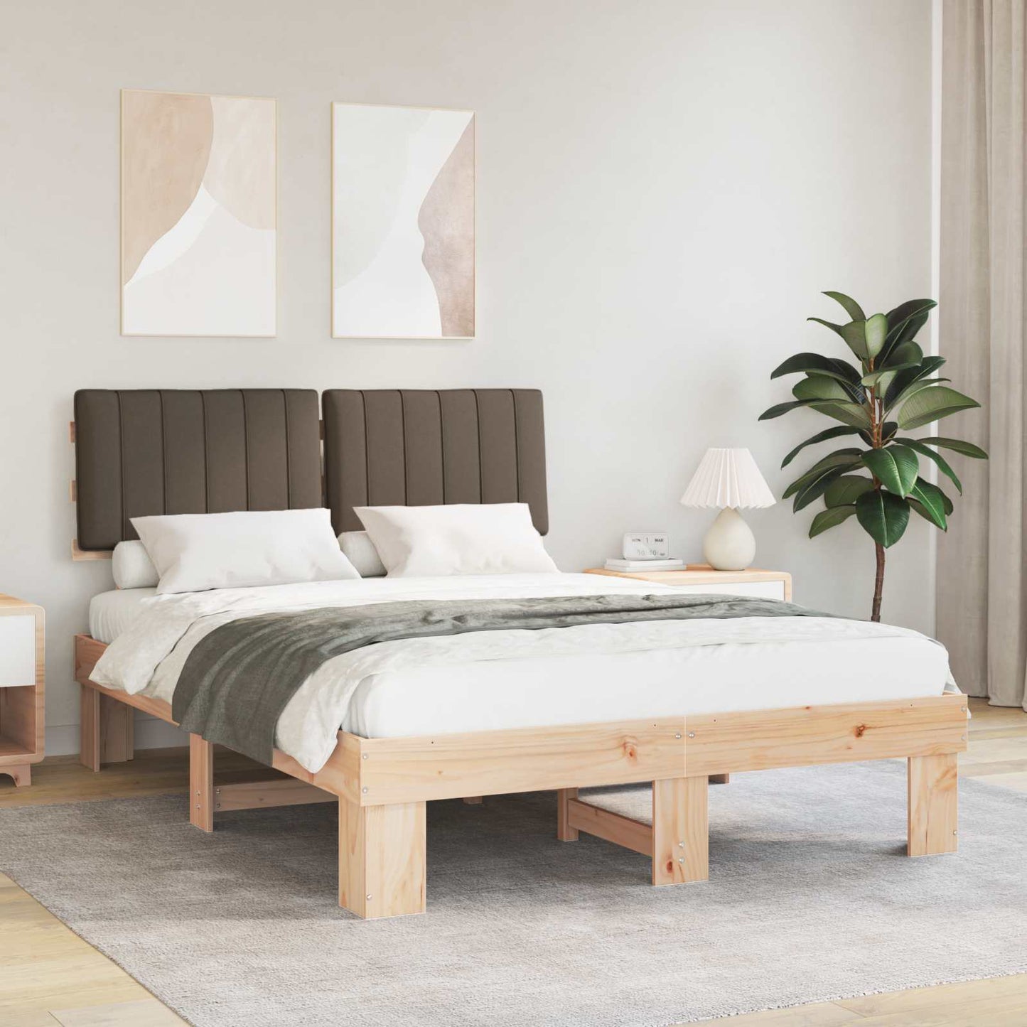 Letto con Testiera Rivestita Talpa 140 x 190 cm Pino massello
