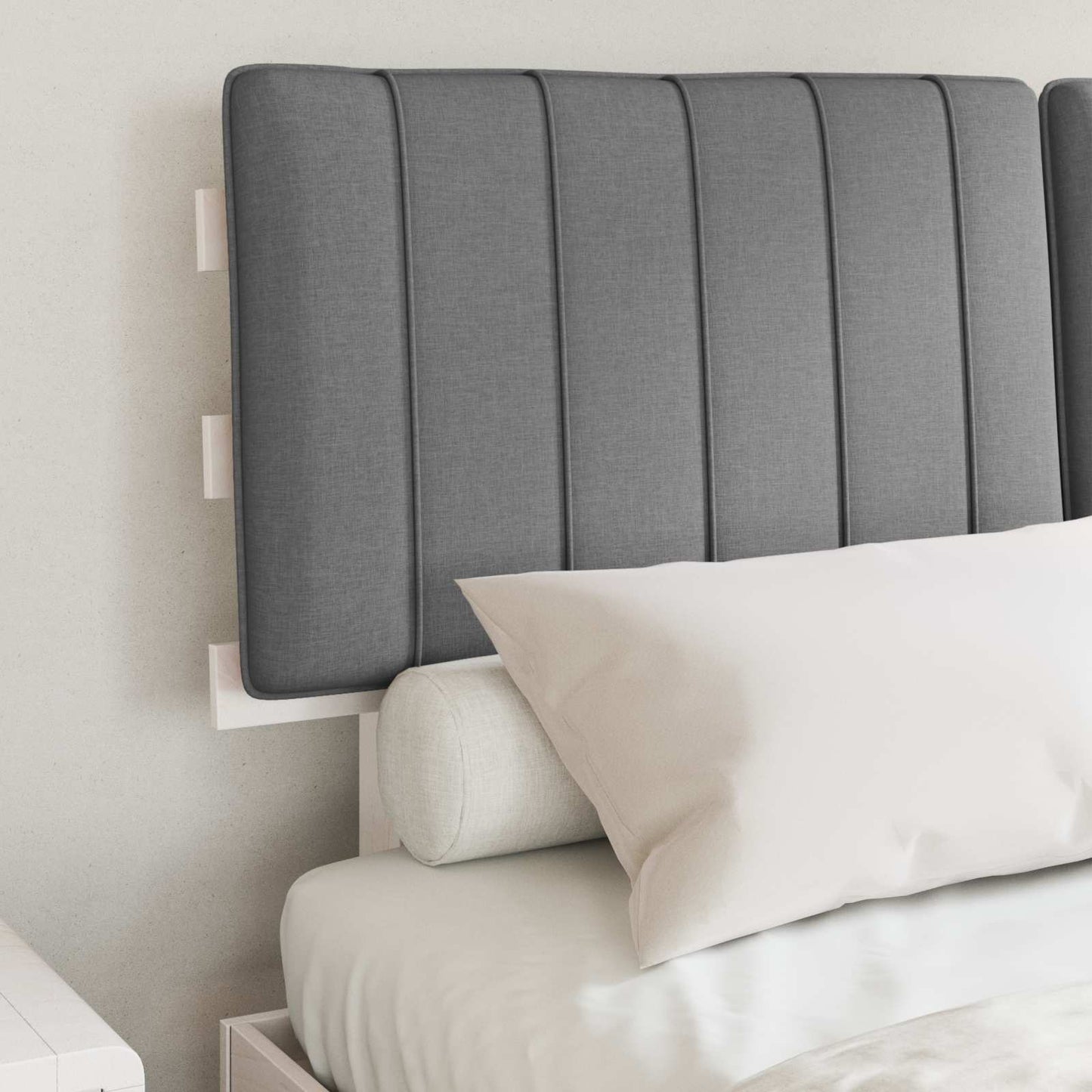 Letto con Testiera Rivestita Grigio chiaro 140 x 190 cm