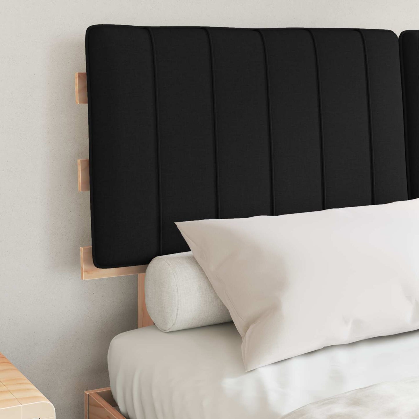 Letto con Testiera Rivestita Nero 135 x 190 cm Pino massello