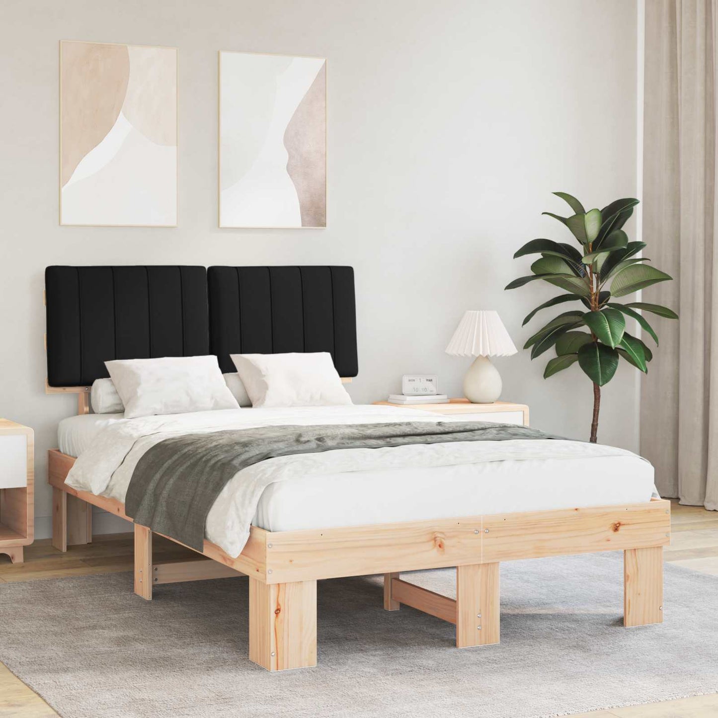 Letto con Testiera Rivestita Nero 120 x 190 cm Pino massello