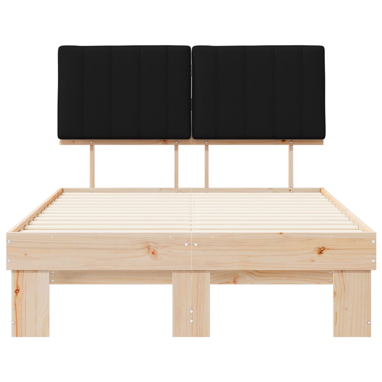 Letto con Testiera Rivestita Nero 120 x 190 cm Pino massello