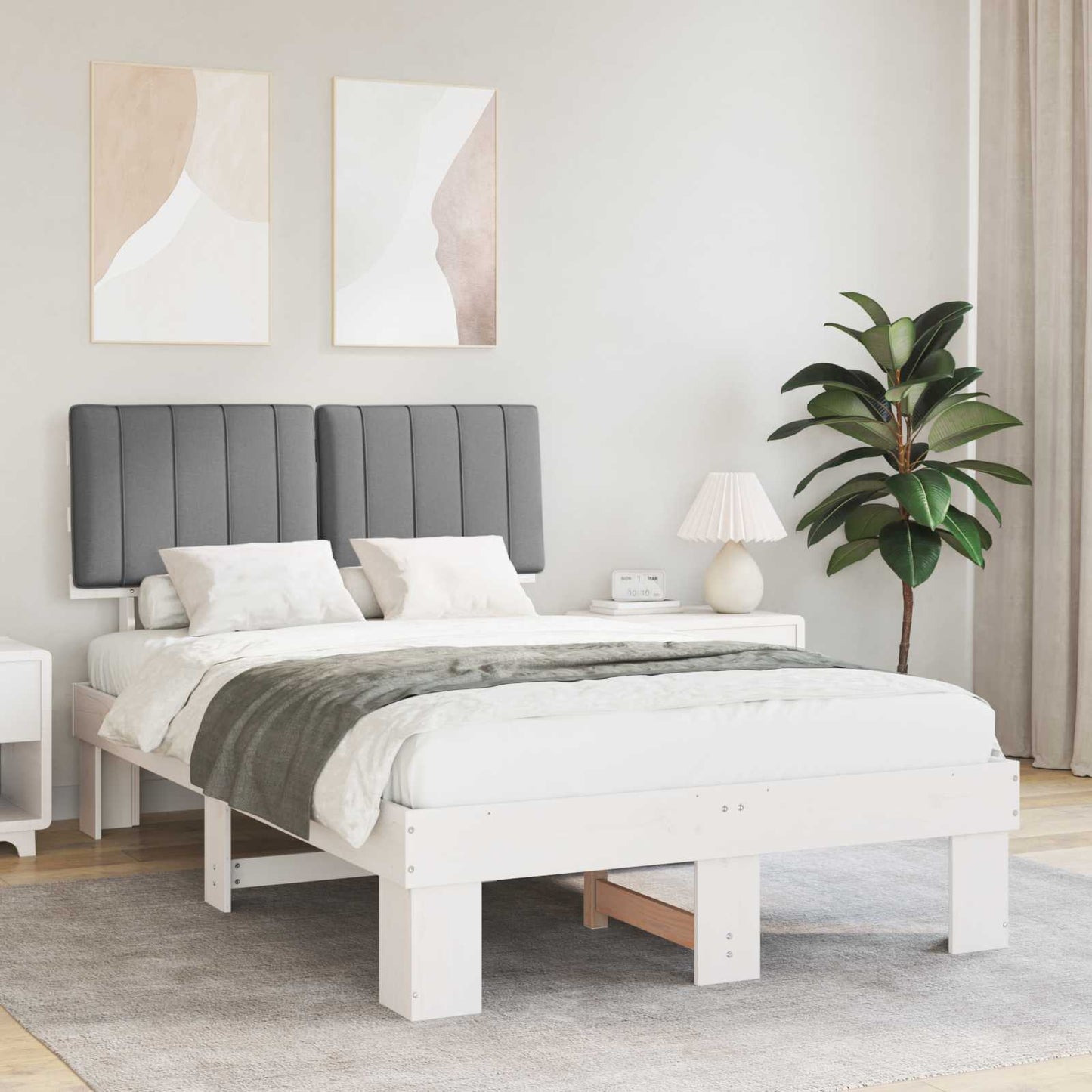 Letto con Testiera Rivestita Grigio chiaro 120 x 190 cm