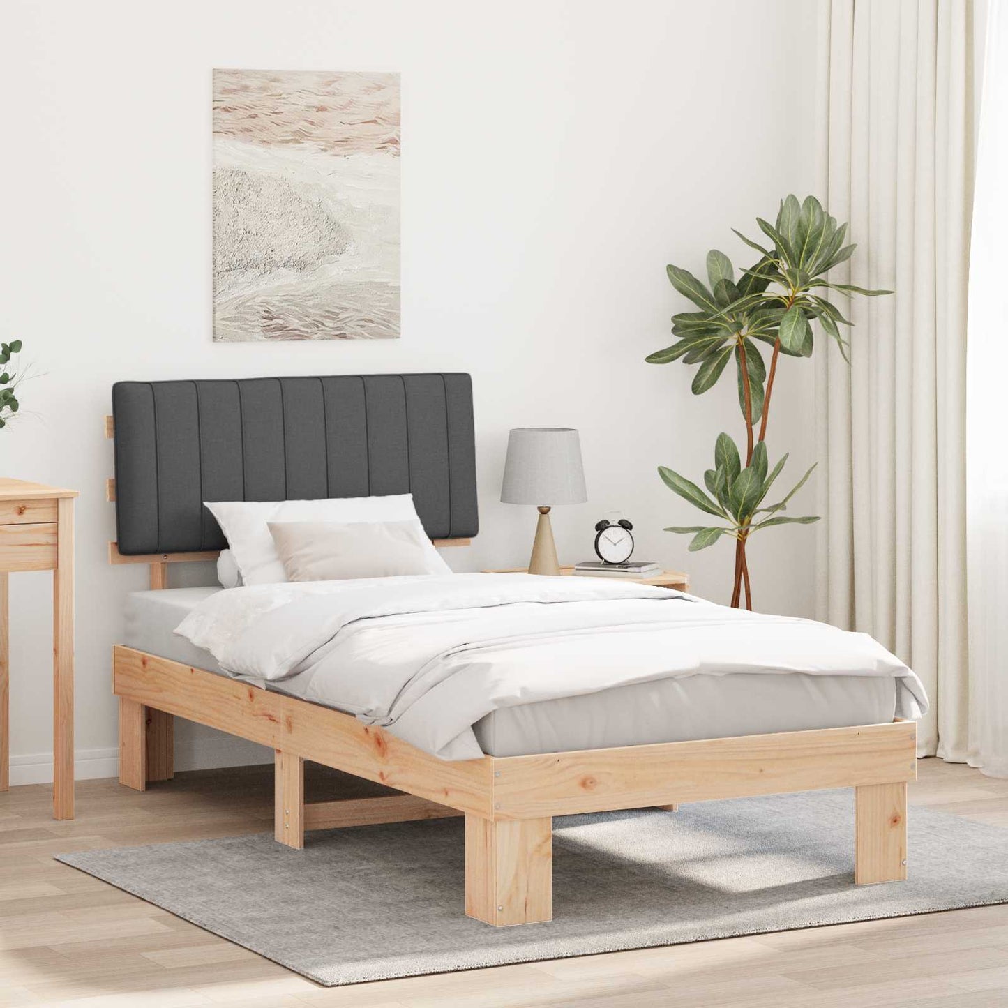 Letto con Testiera Rivestita Grigio scuro 100 x 200 cm