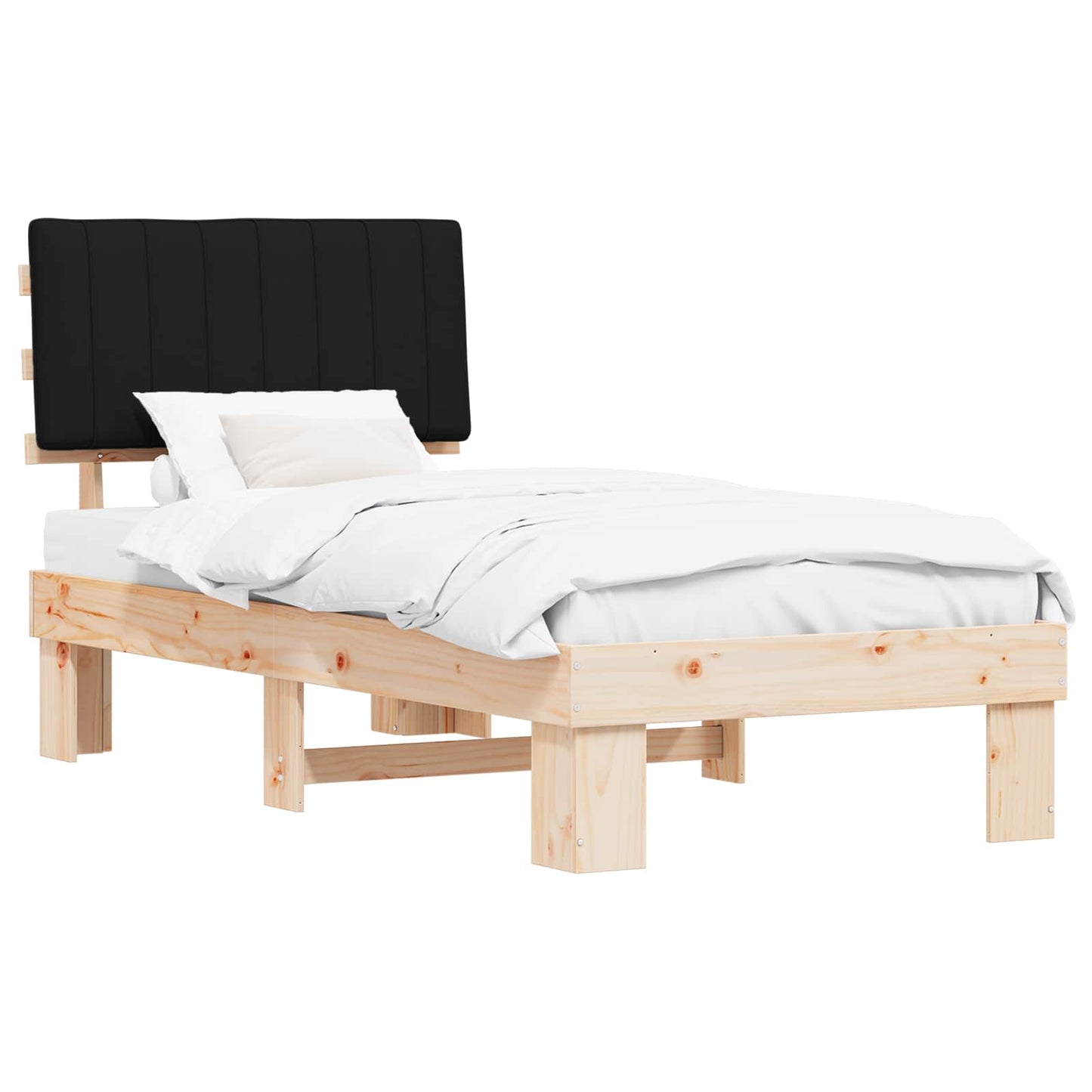 Letto con Testiera Rivestita Nero 90 x 200 cm Pino massello