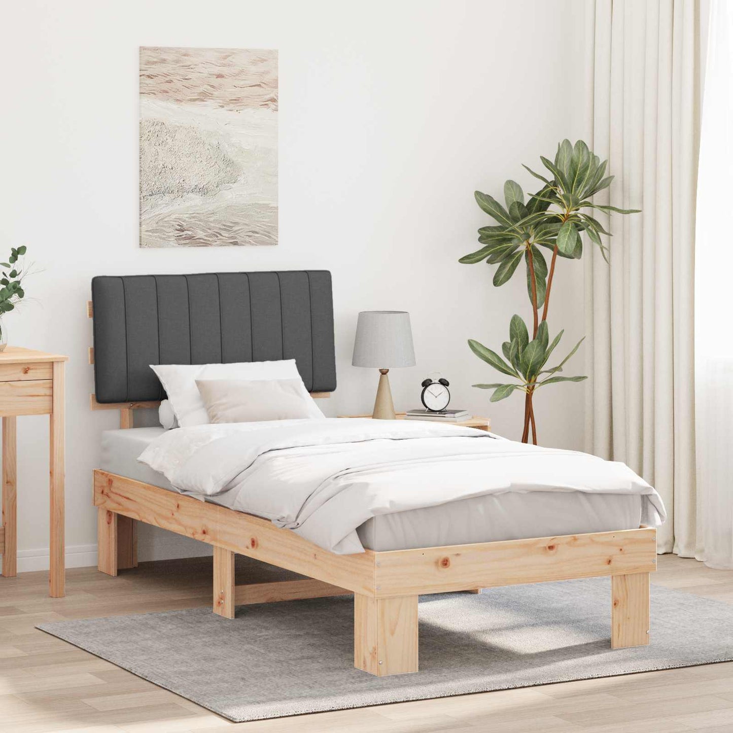 Letto con Testiera Rivestita Grigio scuro 90 x 190 cm
