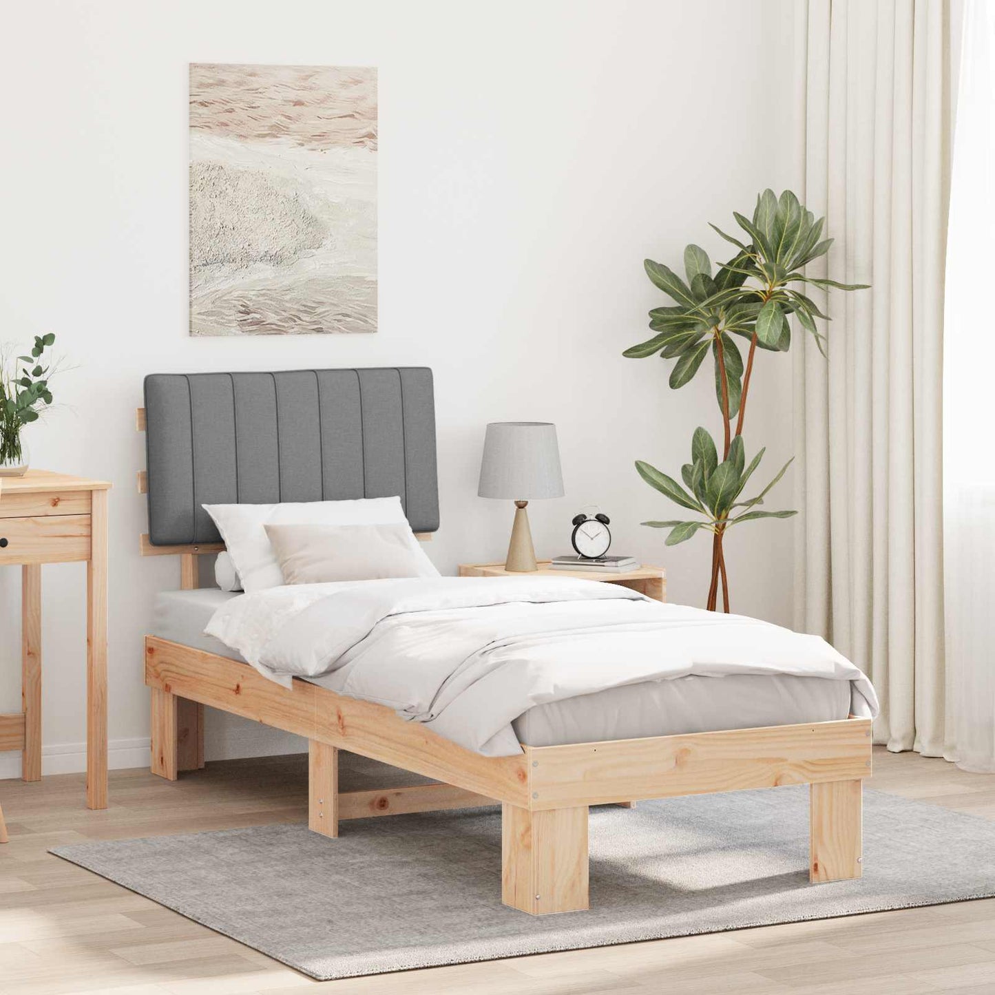 Letto con Testiera Rivestita Grigio chiaro 75 x 190 cm