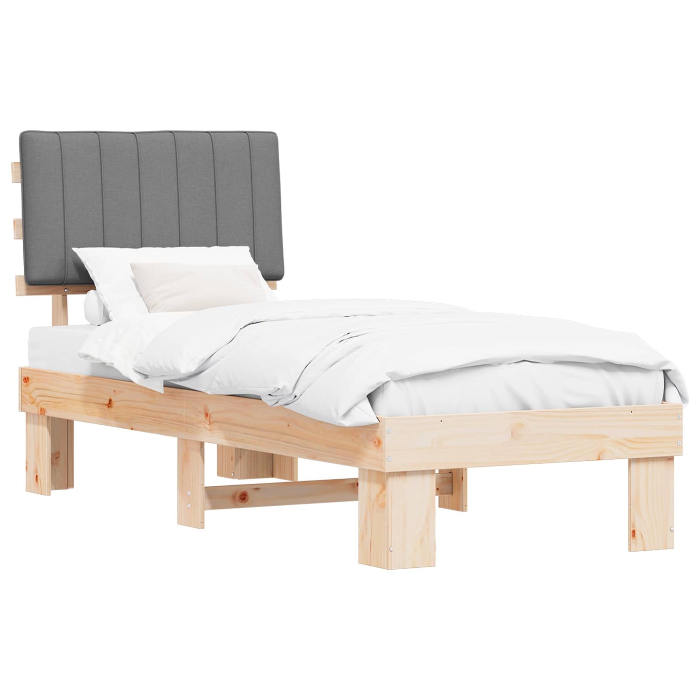 Letto con Testiera Rivestita Grigio chiaro 75 x 190 cm