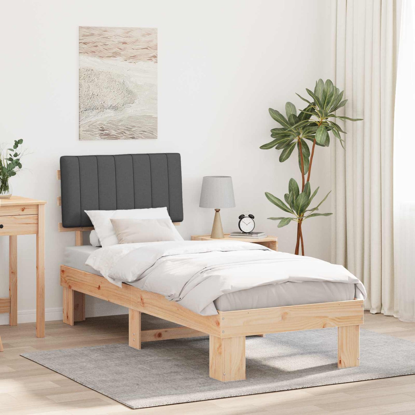 Letto con Testiera Rivestita Grigio scuro 75 x 190 cm